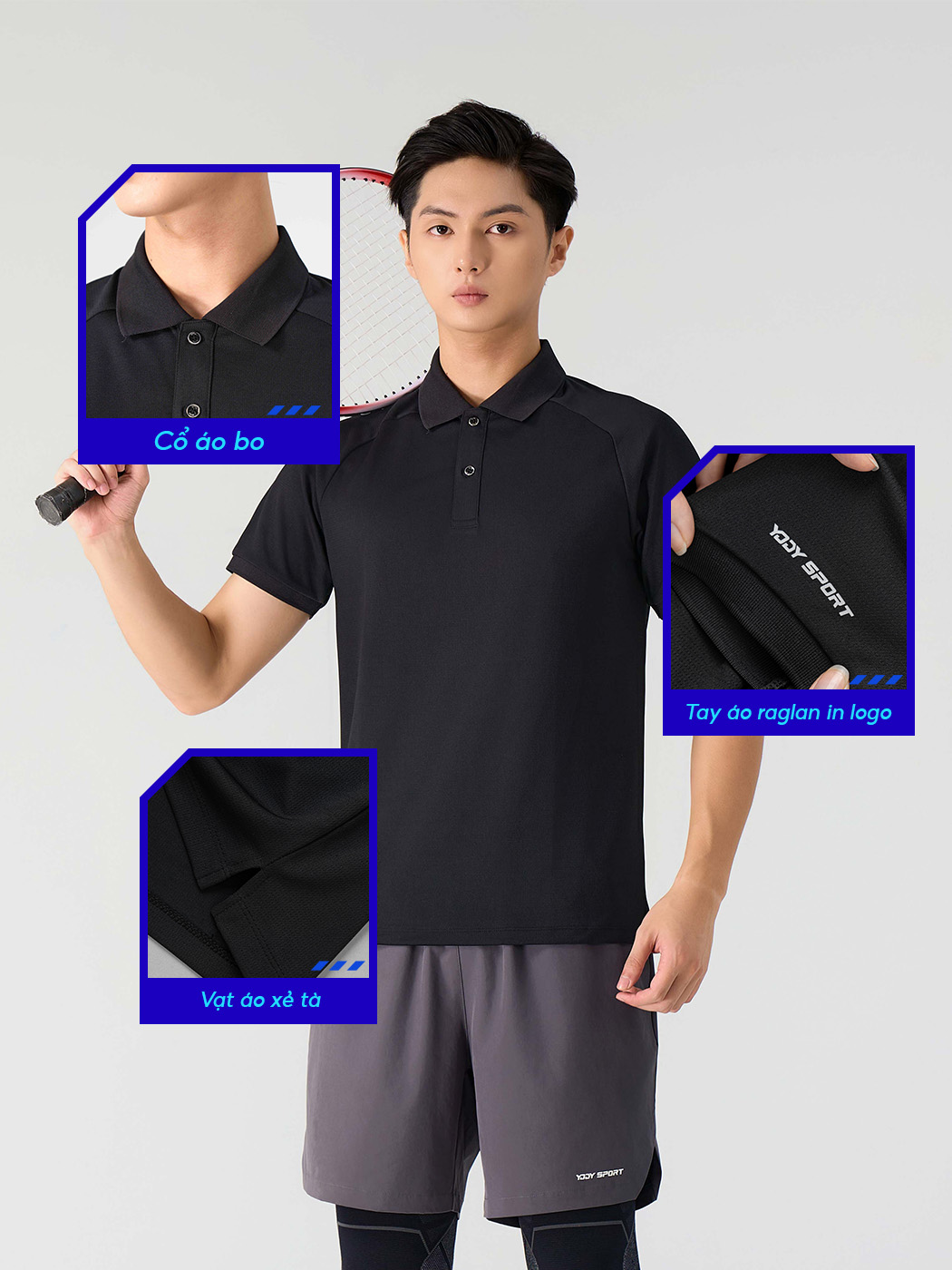 Mô tả Áo polo nam Yody sport áo thun có cổ áo thể thao, tay raglan, vải xốp nhẹ, thấm hút mồ hôi SAM7138 - 6