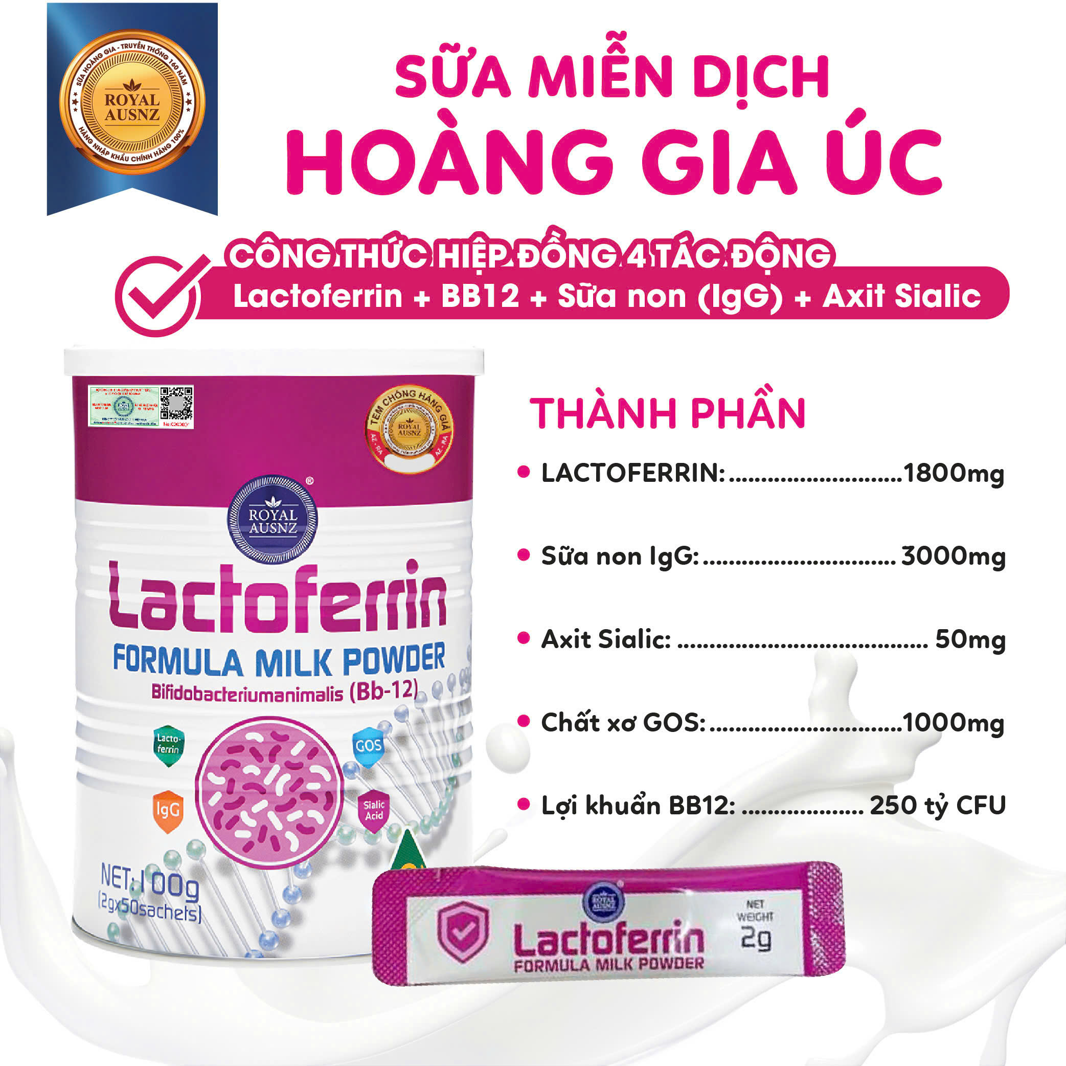 Mô tả Sữa Hoàng Gia Úc Lactoferrin Formula Milk BB-12 ROYAL AUSNZ Hỗ Trợ Tăng Cường Hệ Miễn Dịch Cho Trẻ 100g - 3