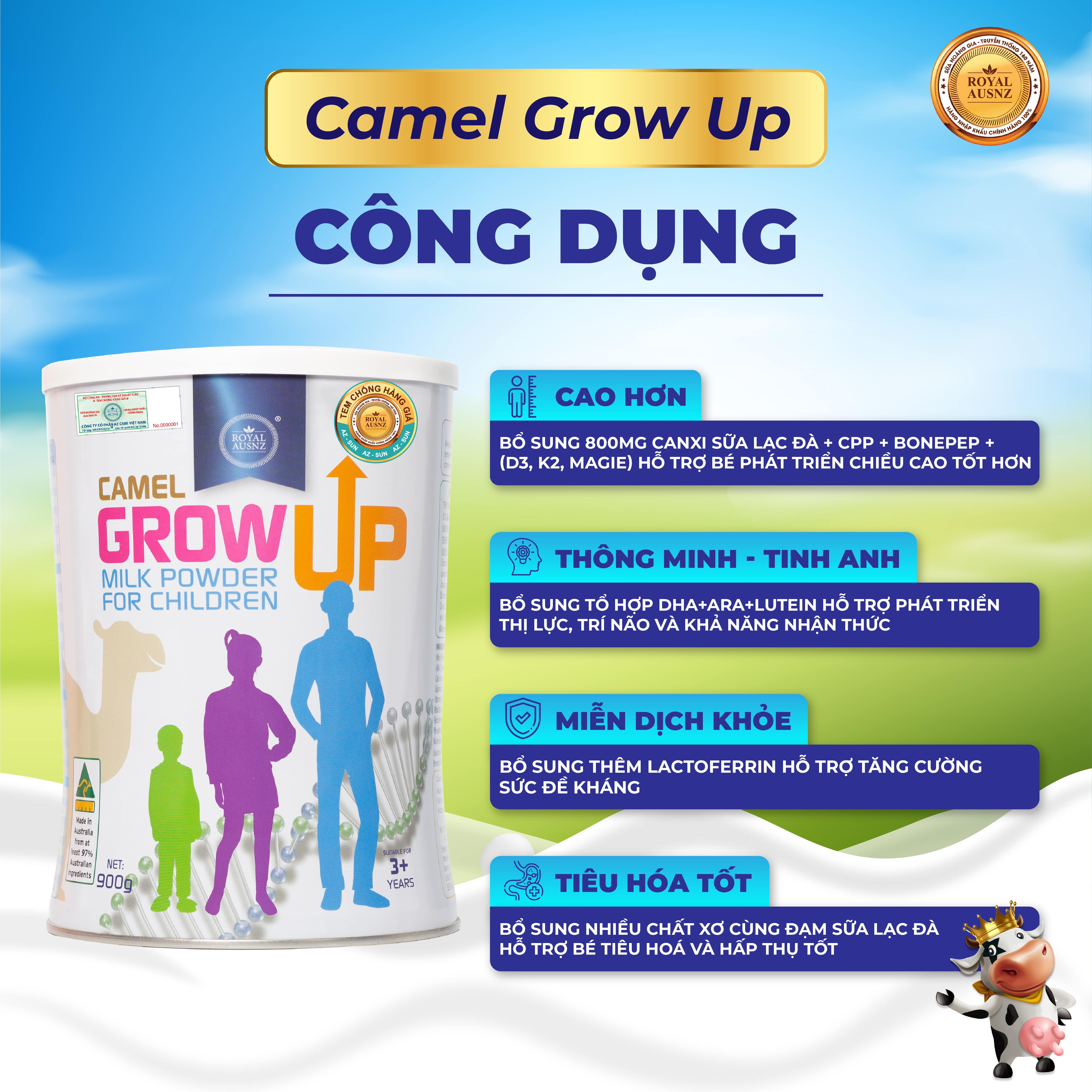 Mô tả Combo 2 Hộp Sữa Lạc Đà Camel Grow Up Milk Powder ROYAL AUSNZ Hỗ Trợ Tăng Chiều Cao Cho Bé Từ 3 Tuổi 900g/hộp - 4