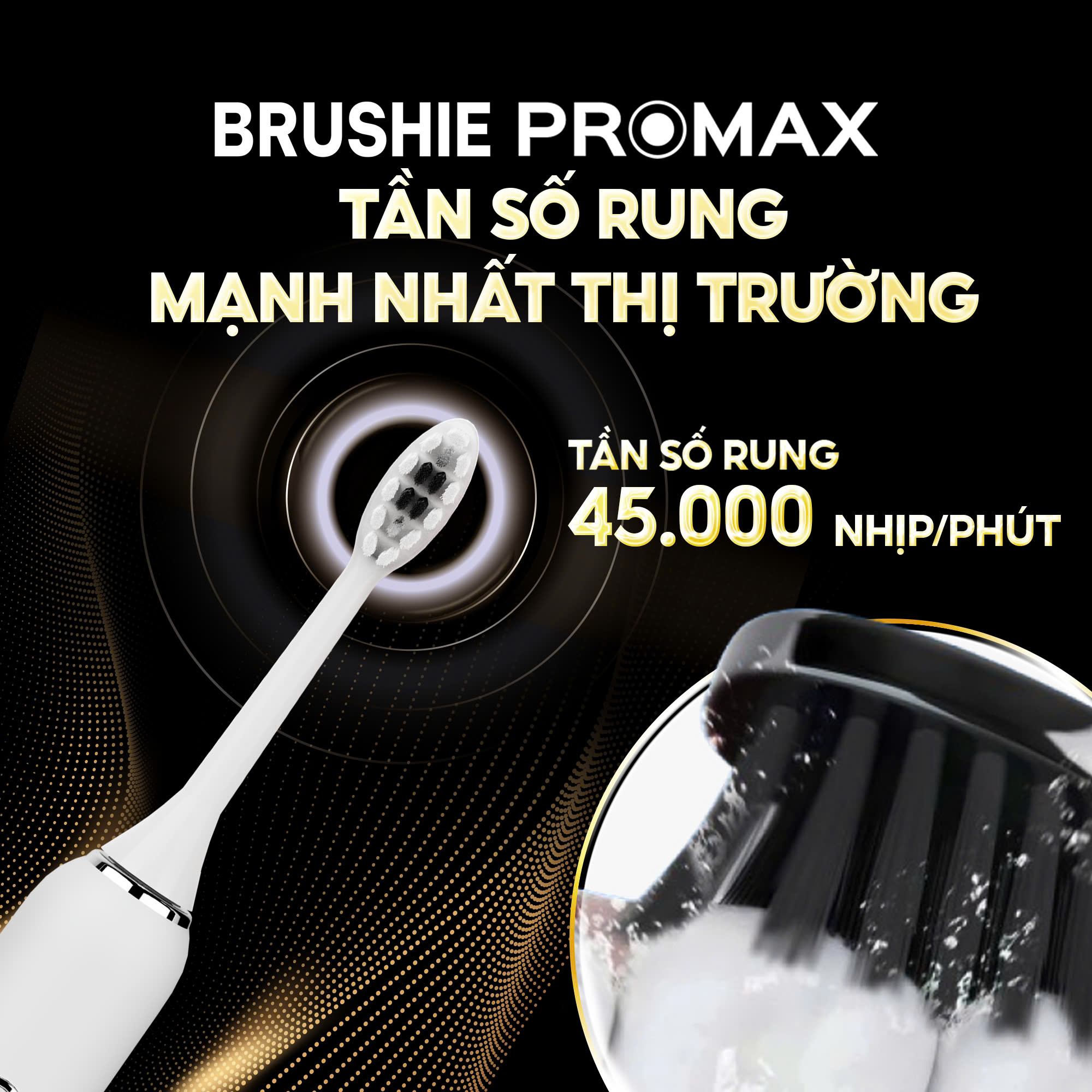 Mô tả Bàn Chải Điện Brushie Promax phiên bản nâng cấp 2025 với 15 chế độ làm sạch, tích hợp máy rửa mặt 2in1 - 1