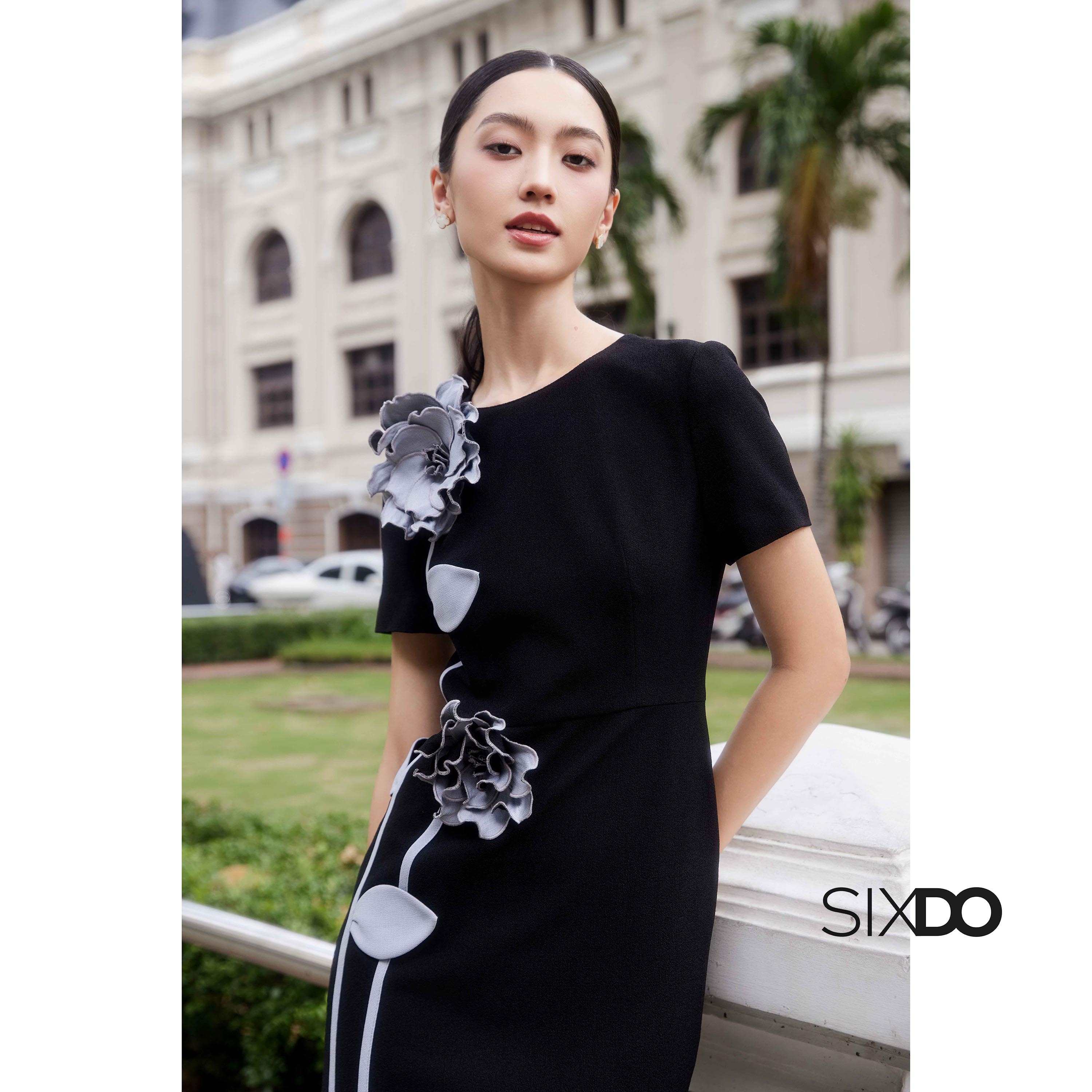Mô tả Đầm đen ôm hoa 3D thủ công SIXDO (Black 3D Flower Woven Pencil Dress) - 3