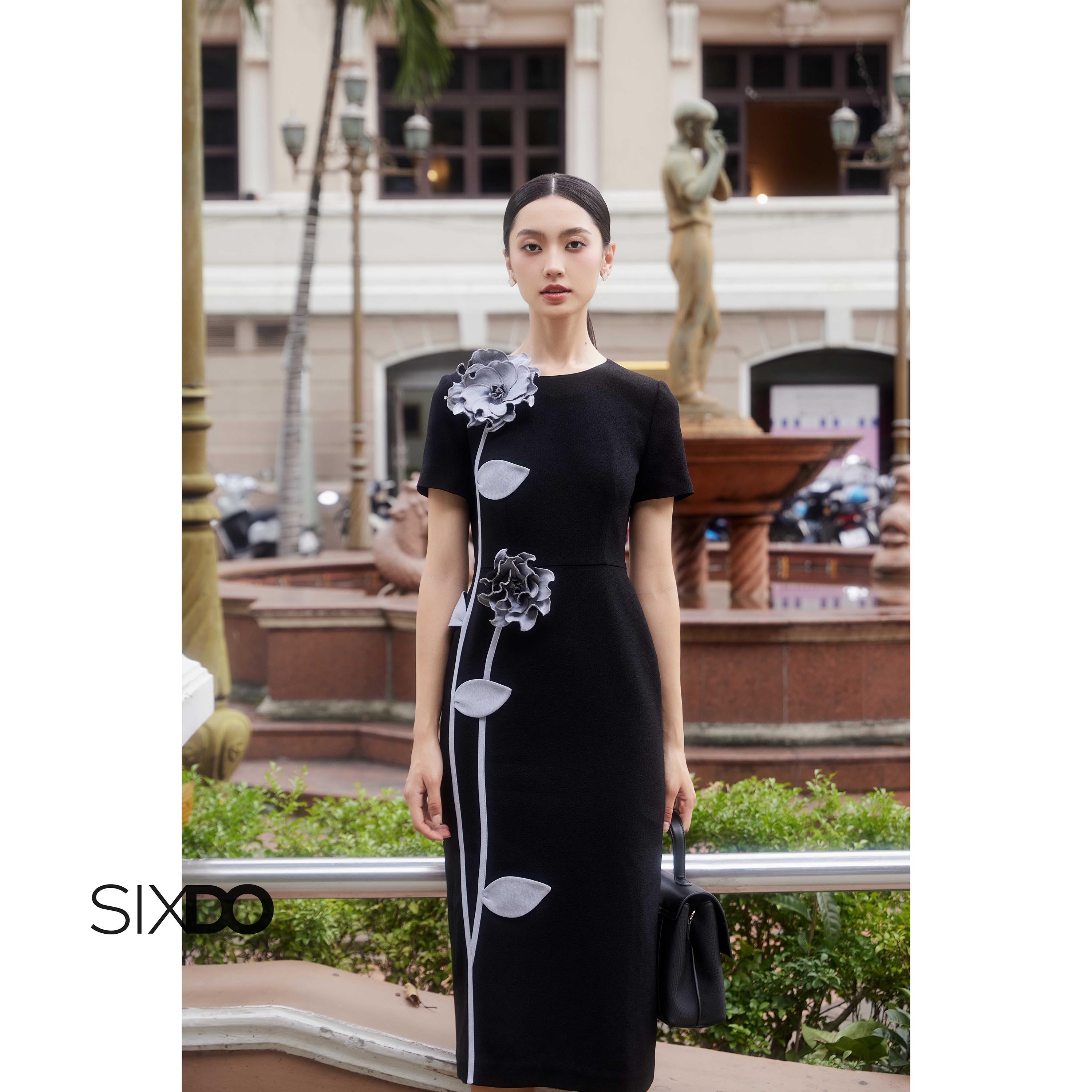 Mô tả Đầm đen ôm hoa 3D thủ công SIXDO (Black 3D Flower Woven Pencil Dress) - 4