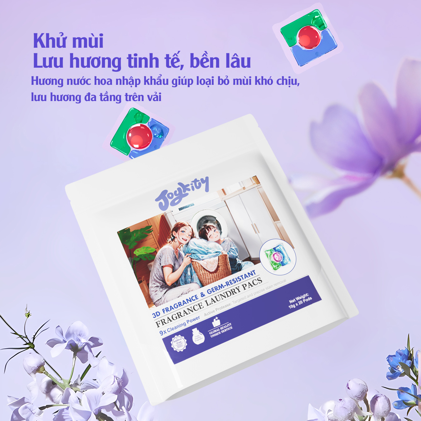 Mô tả [COMBO 20 TÚI] Viên Giặt Hương Nước Hoa Joykity Công Thức 3in1 Dịu Nhẹ An Toàn Cho Da Lưu Hương 24 Tiếng Túi 20V - 1