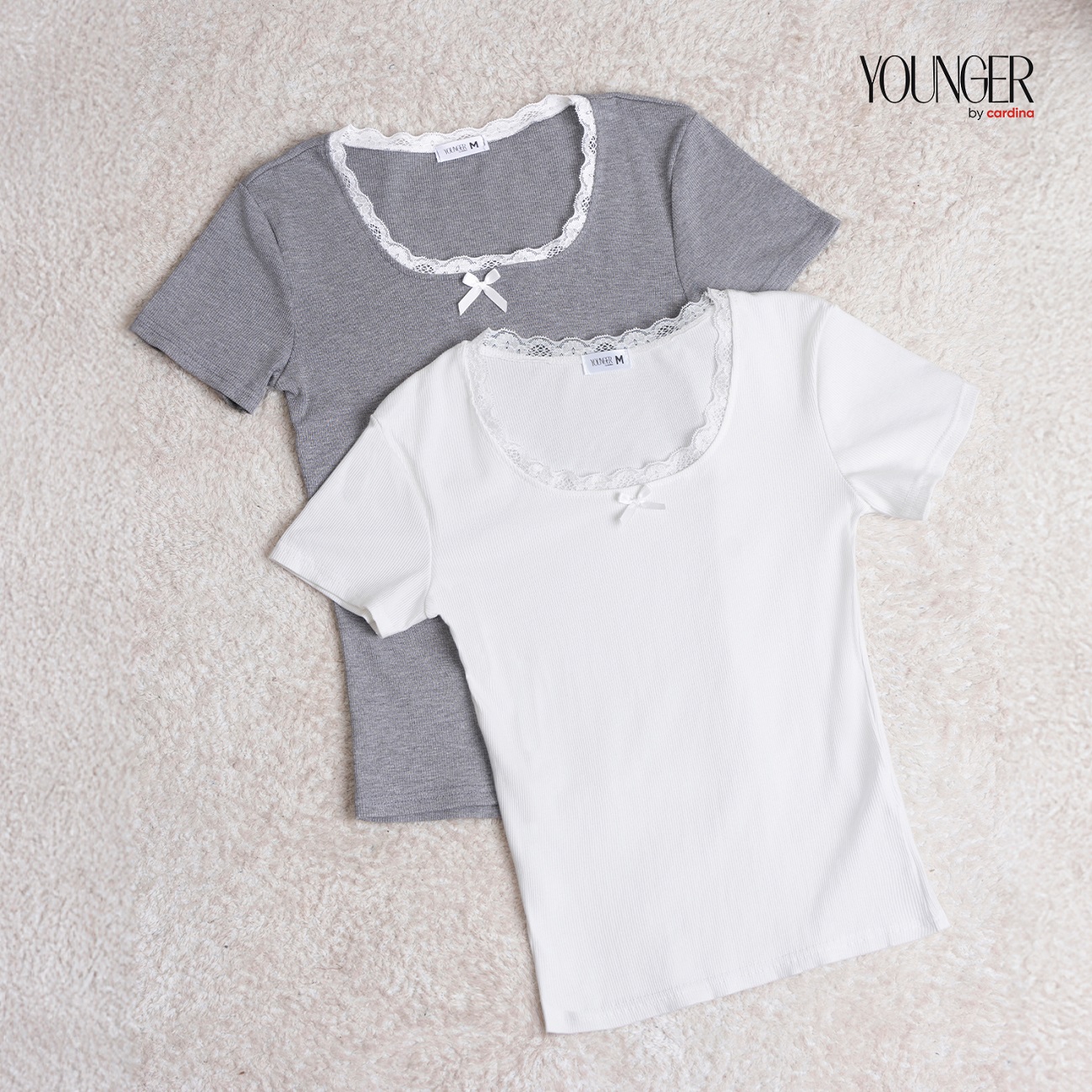 Mô tả Áo thun nữ YOUNGER BY CARDINA chất bozip dáng ngắn cổ U phối ren 5YAFC03 - 4