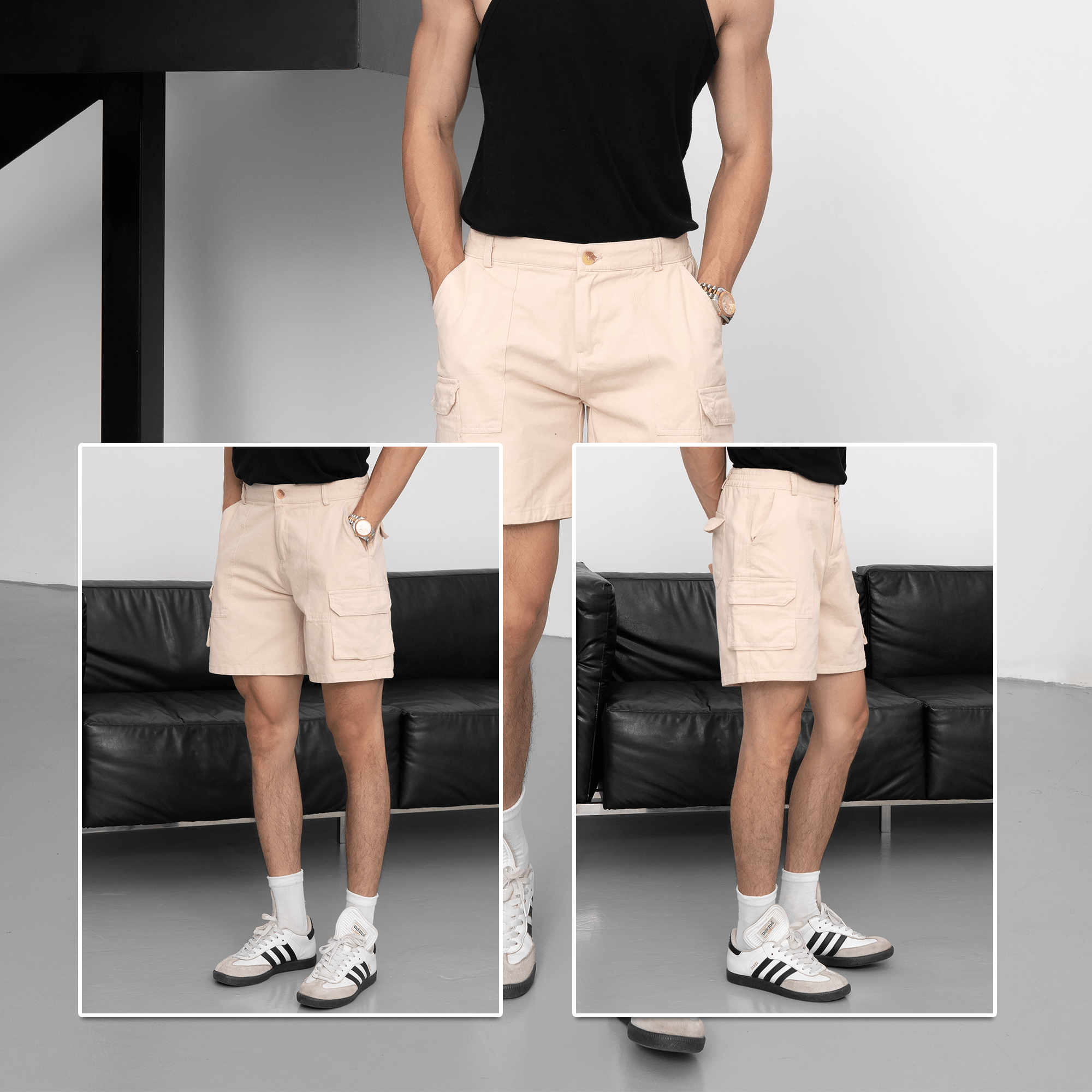 Mô tả Quần short nam kaki TÚI HỘP phom rộng trên gối CAPMAN CLUB, trẻ trung thoải mái - 4