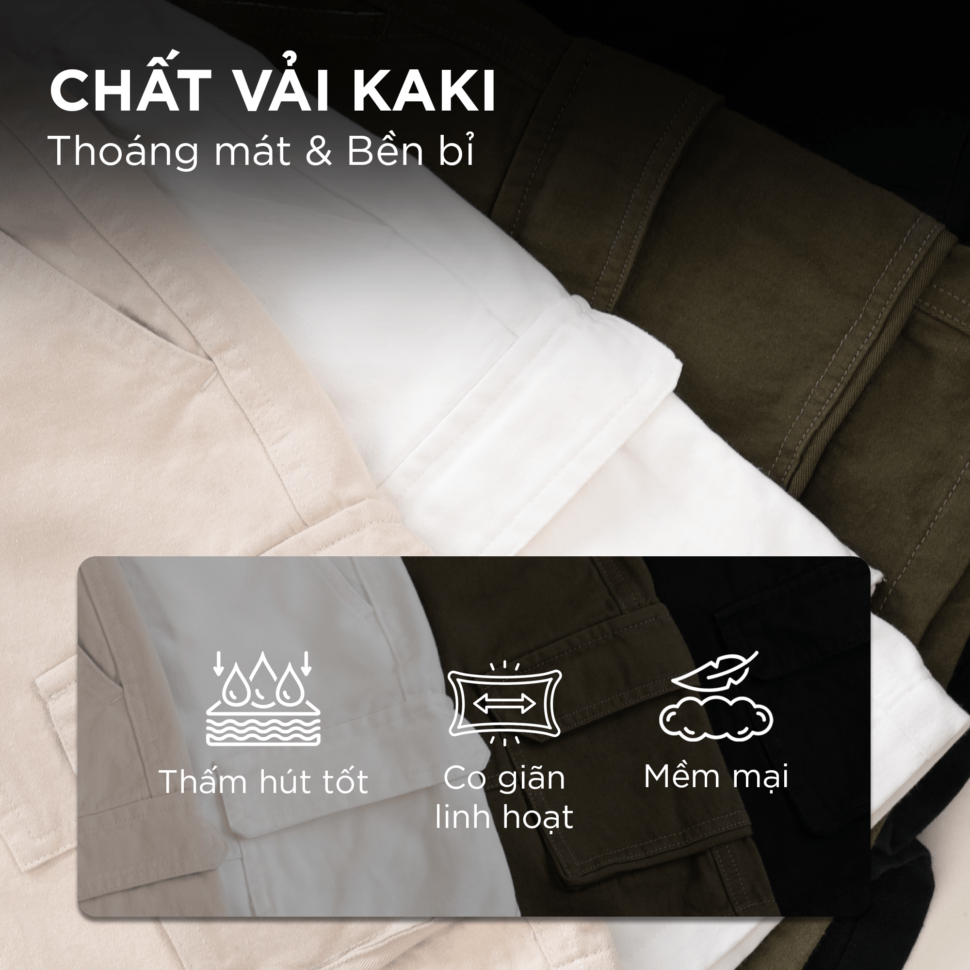 Mô tả Quần short nam kaki TÚI HỘP phom rộng trên gối CAPMAN CLUB, trẻ trung thoải mái - 7