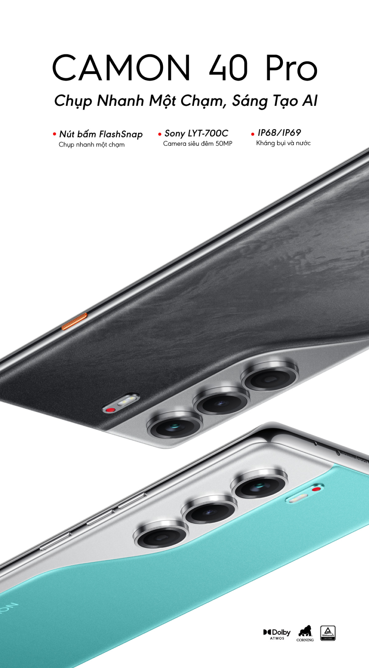 Mô tả Điện thoại Tecno Camon  40 Pro 8Gb/256GB - Helio G100 Ultimate - Amoled 120Hz - 5200mAh - 1