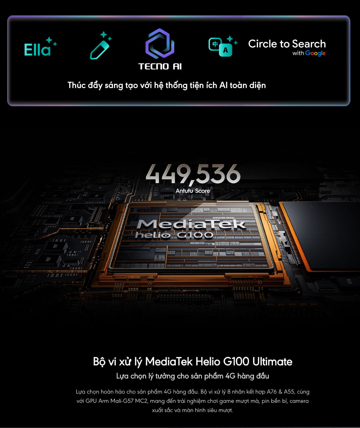 Mô tả Điện thoại Tecno Camon  40 8Gb/256GB - Helio G100 Ultimate - Amoled 120Hz - 5200mAh - 3