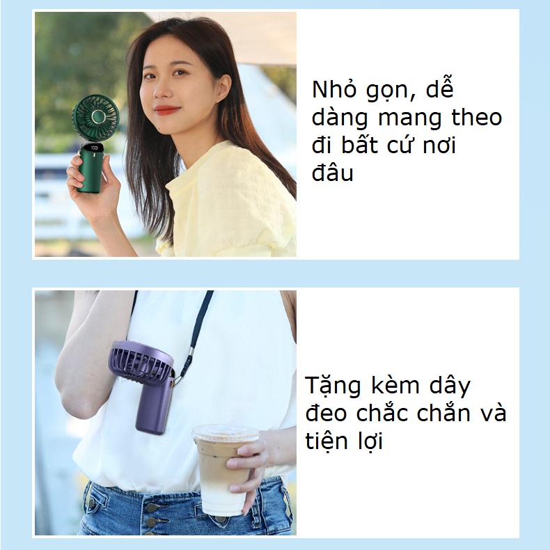 Mô tả Quạt cầm tay mini tích điện pin 6000mah tặng chân đế để bàn nhỏ gọn 5 tốc độ gió Gutek N9 - 1