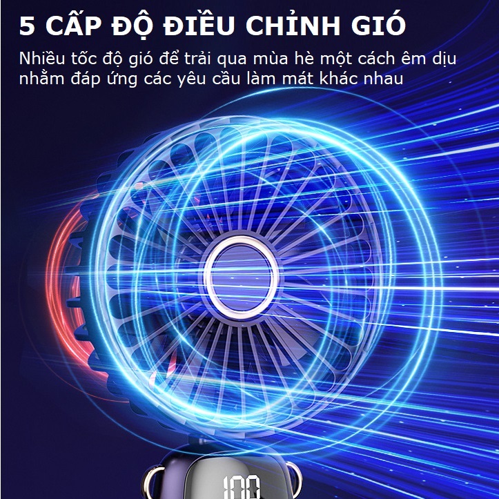 Mô tả Quạt cầm tay mini tích điện pin 6000mah tặng chân đế để bàn nhỏ gọn 5 tốc độ gió Gutek N9 - 2