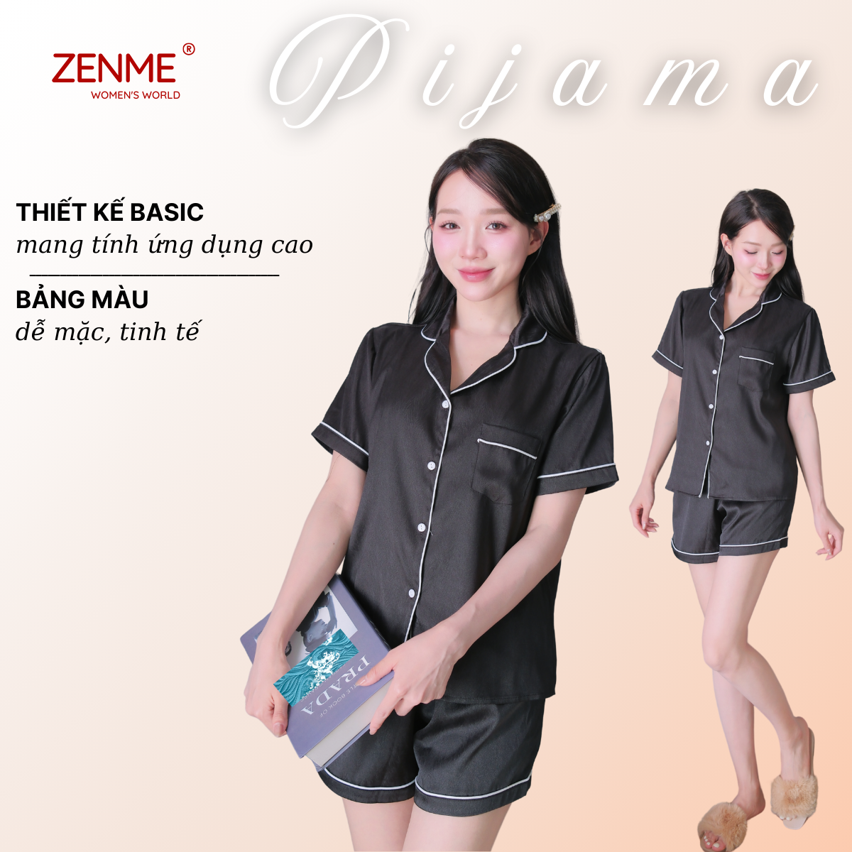 Bộ đồ ngủ Pijama ZENME Tay ngắn Quần Đùi