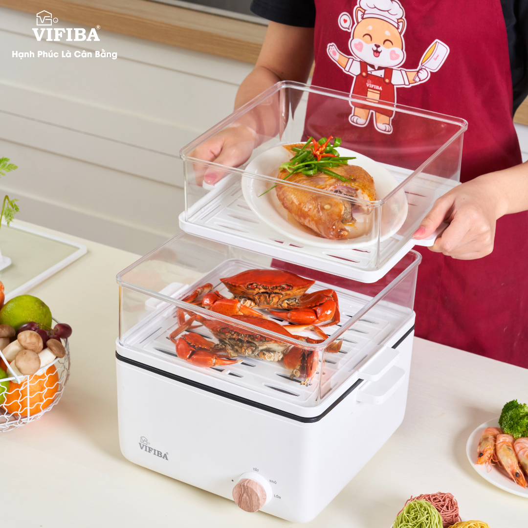 Mô tả Nồi Lẩu Hấp vuống Đa Năng SAKI VIFIBA Chính Hãng 1000W Gia Nhiệt Nhanh – Ngăn Lẩu 5L Hấp Và Tiệ - 3