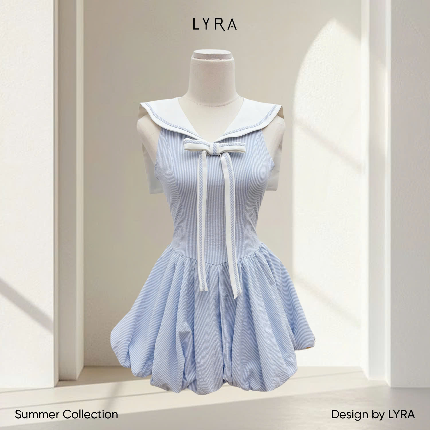 Mô tả LYRA - Váy kẻ thủy thủ dáng bí ngắn chiết eo phối nơ nắng động - LWNVD043 - 5