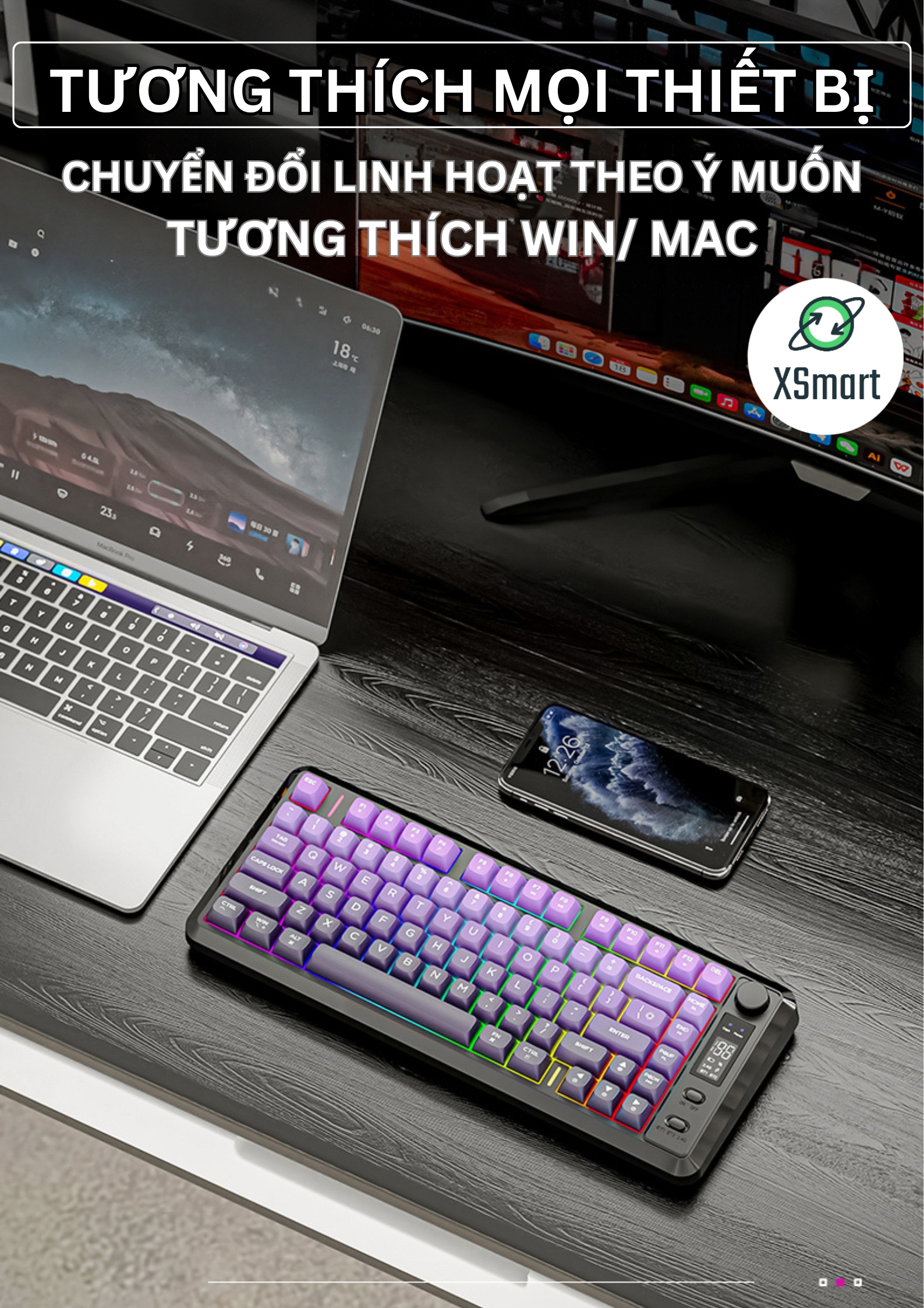 Bàn Phím Không Dây Bluetooth FreeWolf M75 LED RGB, Keycap PBT, Màn Hình ...
