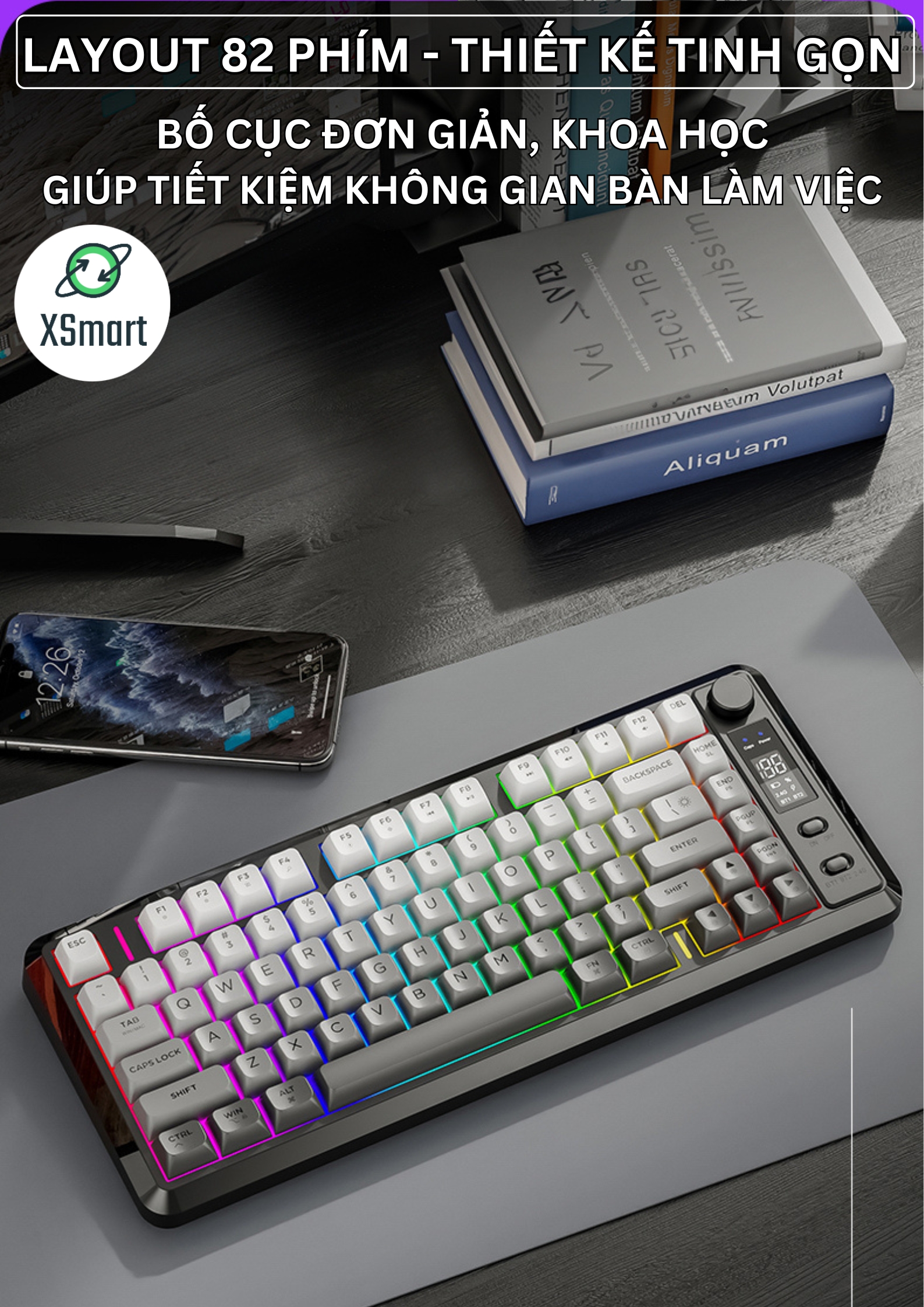 Bàn Phím Không Dây Bluetooth FreeWolf M75 LED RGB, Keycap PBT, Màn Hình ...