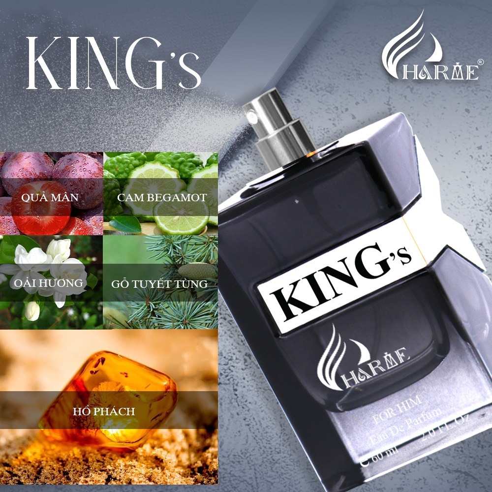 Mô tả Nước Hoa Nam Charme King 60ml Chính Hãng, Lưu Hương Lâu Phong Cách Lịch Lãm, Ôn Hoà, Sang Trọng - 2