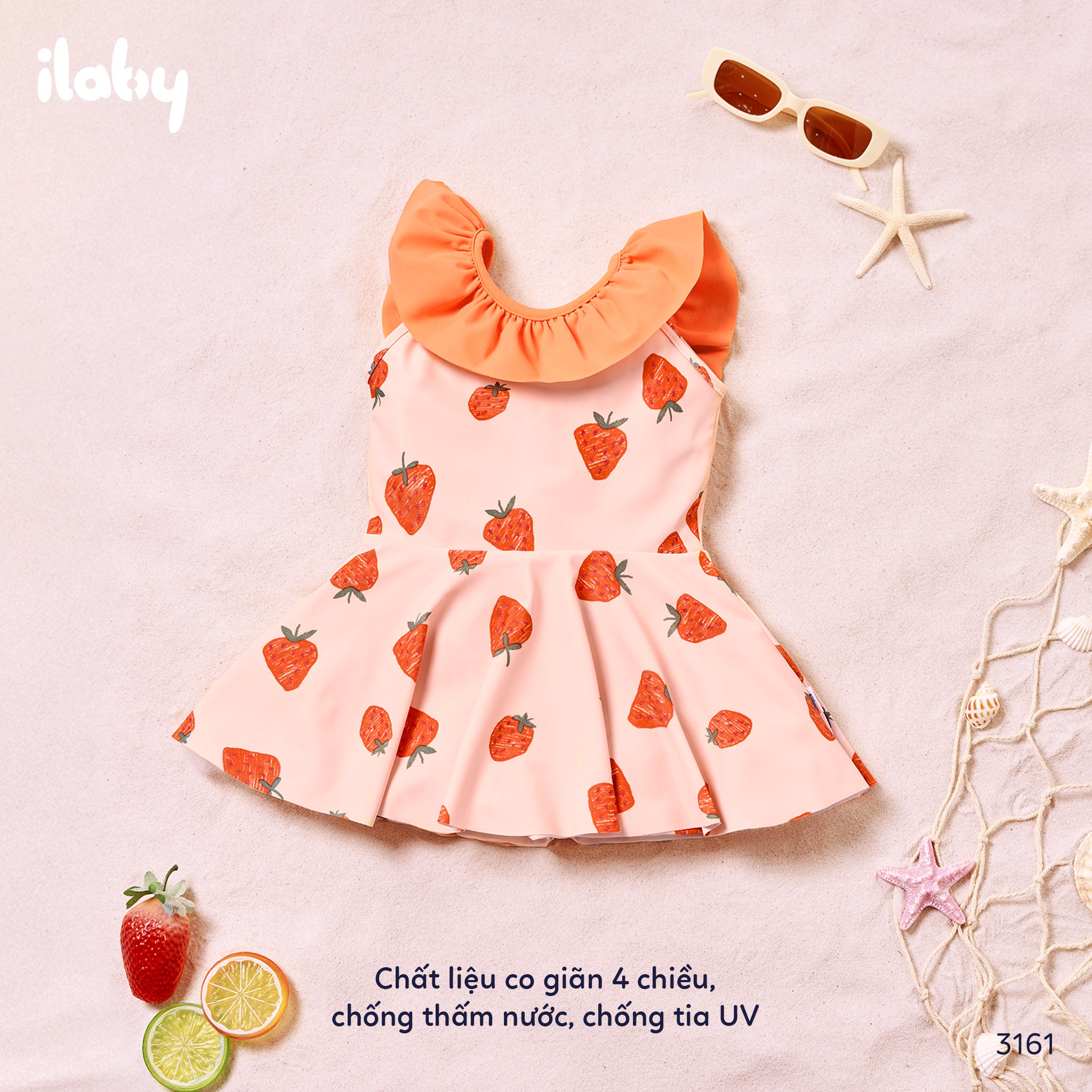 Mô tả Bộ đồ bơi bé gái ILABY bộ swimsuit cutout lưng cho bé gái thiết kế khoét nách cổ bẻo size từ 9-38kg [3161] - 1