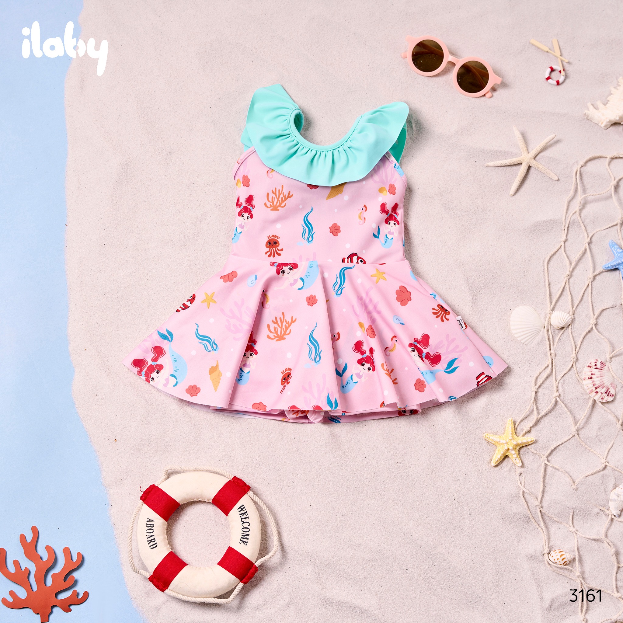 Mô tả Bộ đồ bơi bé gái ILABY bộ swimsuit cutout lưng cho bé gái thiết kế khoét nách cổ bẻo size từ 9-38kg [3161] - 2
