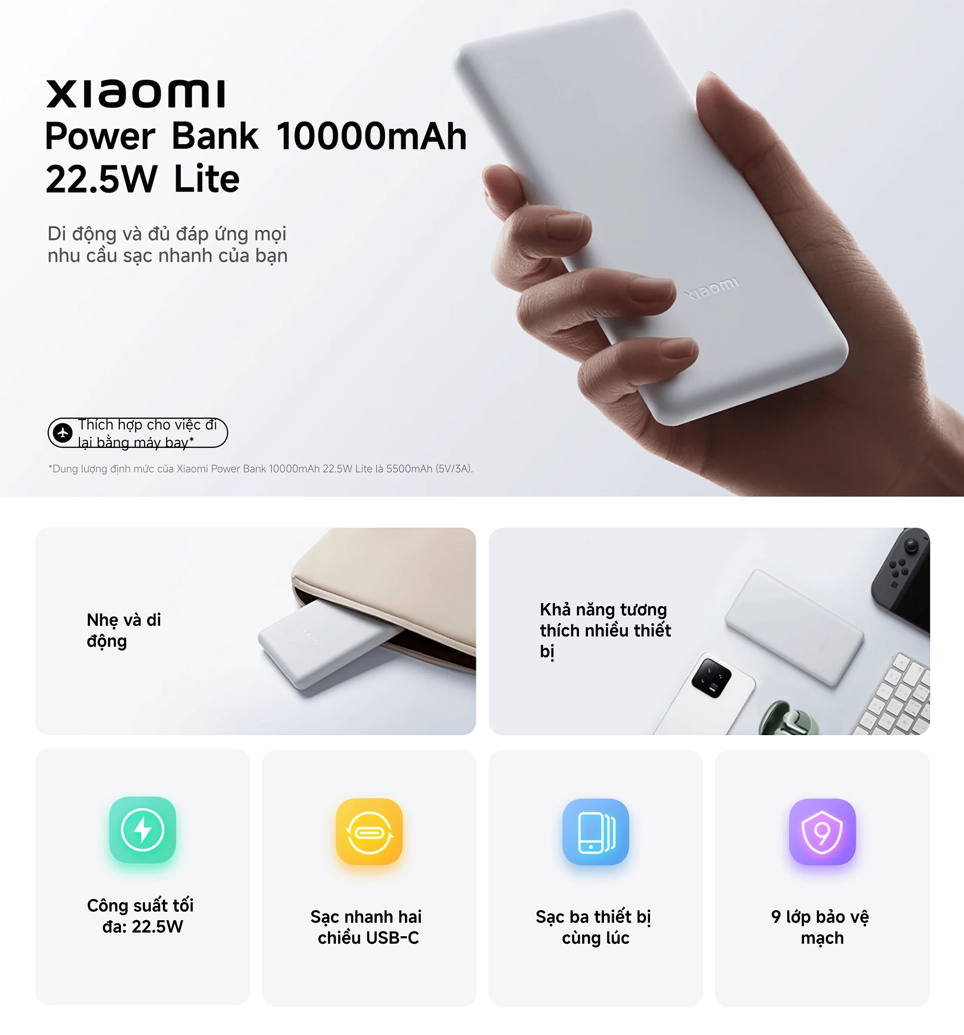 Mô tả Sạc Dự Phòng Xiaomi Power Bank 10000mAh 22.5W Lite TH | Sạc Nhanh | Sạc Cùng Lúc Nhiều Thiết Bị | Bảo Hành 12 Tháng - 1