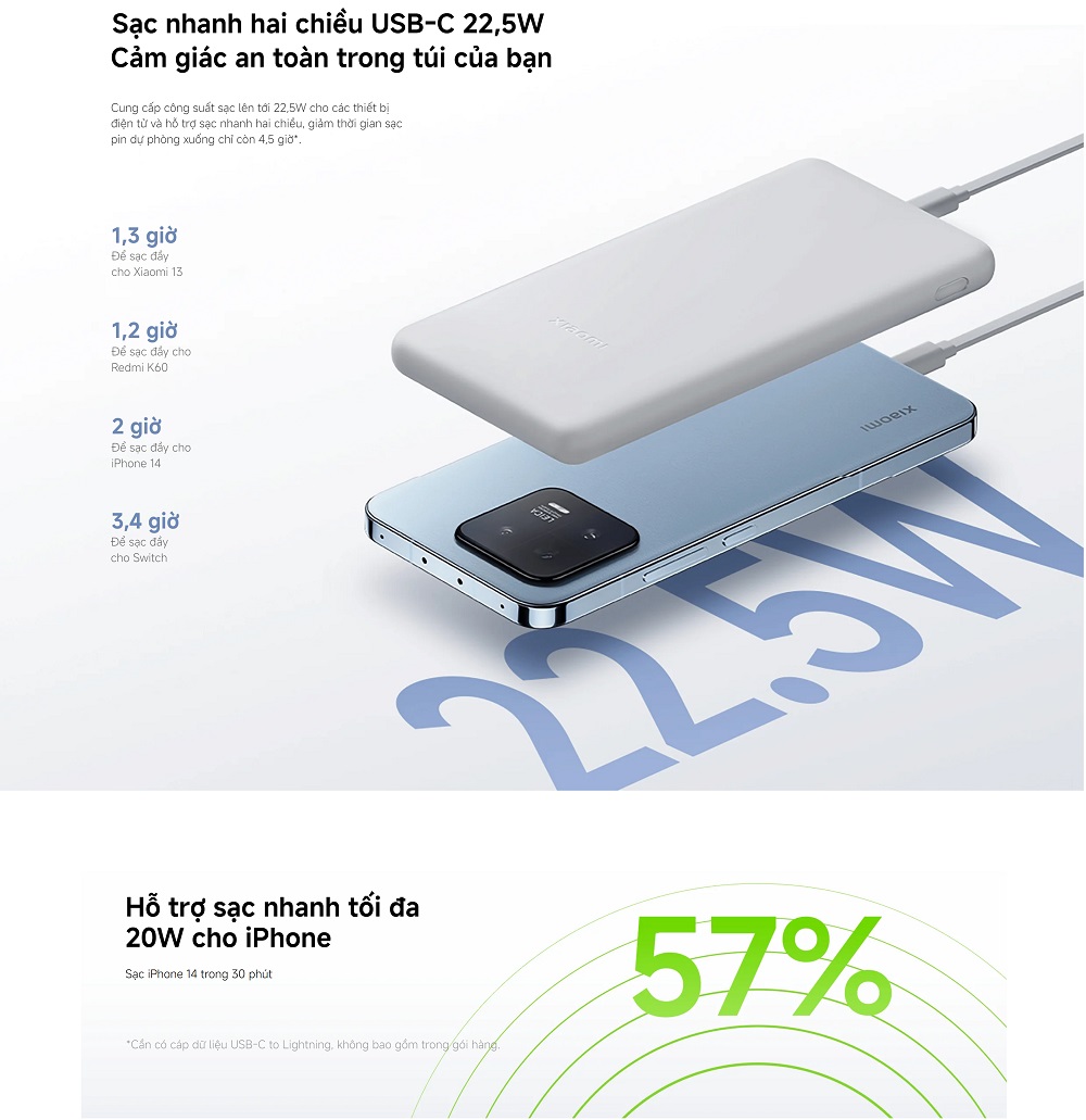 Mô tả Sạc Dự Phòng Xiaomi Power Bank 10000mAh 22.5W Lite TH | Sạc Nhanh | Sạc Cùng Lúc Nhiều Thiết Bị | Bảo Hành 12 Tháng - 3