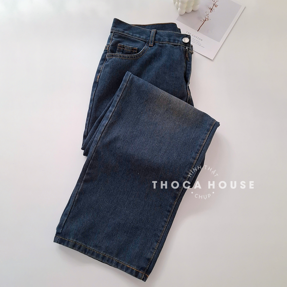 Mô tả Quần jean ống rộng nữ cạp cao wax xanh đậm THOCA HOUSE tôn dáng thời thượng, dễ phối đồ - 5