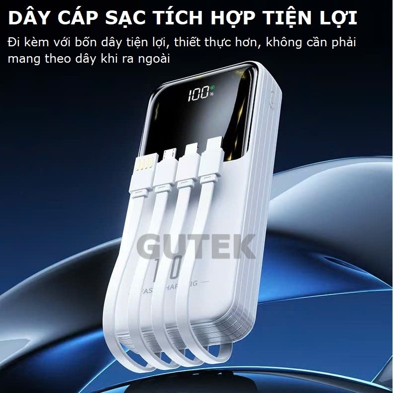 Mô tả Sạc dự phòng 30000mah Pin dung lượng lớn sạc nhanh 120W/PD20W đi kèm dây sạc điện thoại – Gutek GT69 - 1