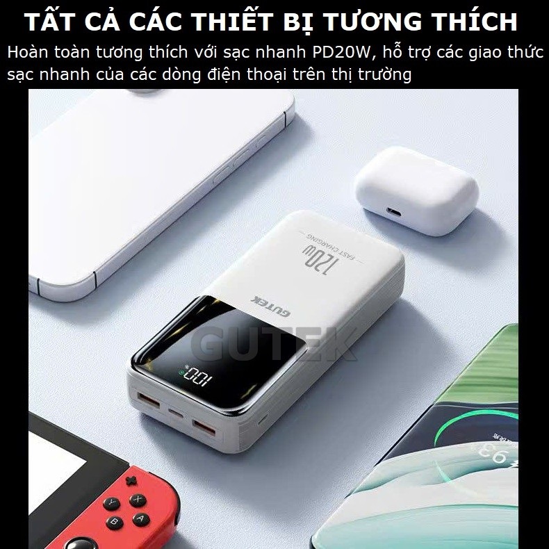 Mô tả Sạc dự phòng 30000mah Pin dung lượng lớn sạc nhanh 120W/PD20W đi kèm dây sạc điện thoại – Gutek GT69 - 2