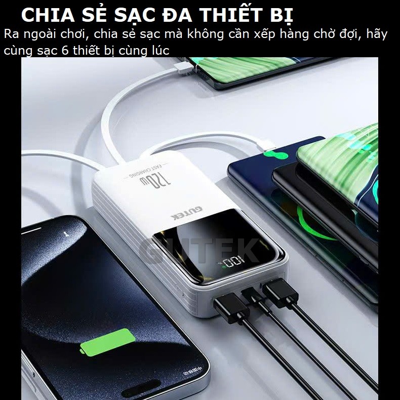 Mô tả Sạc dự phòng 30000mah Pin dung lượng lớn sạc nhanh 120W/PD20W đi kèm dây sạc điện thoại – Gutek GT69 - 3