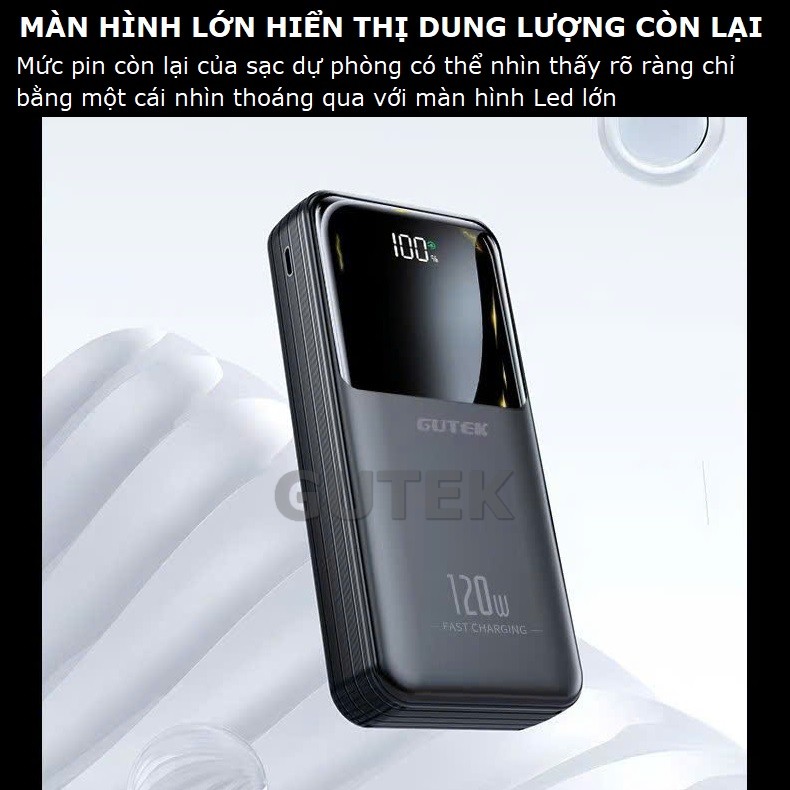 Mô tả Sạc dự phòng 30000mah Pin dung lượng lớn sạc nhanh 120W/PD20W đi kèm dây sạc điện thoại – Gutek GT69 - 6