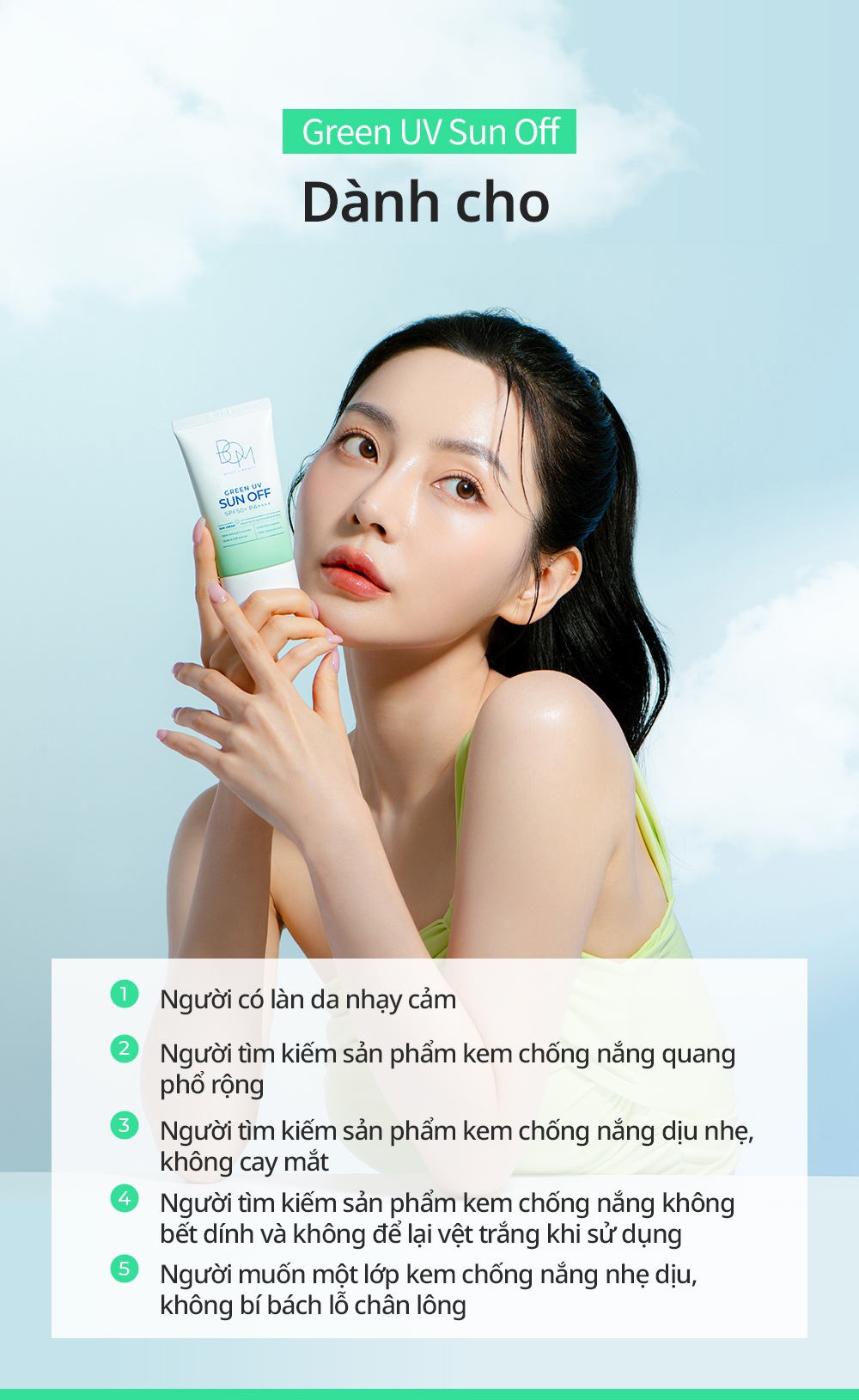 Mô tả Kem Chống Nắng B.O.M GREEN UV SUN OFF SPF50+/PA++++ 50ml - 12