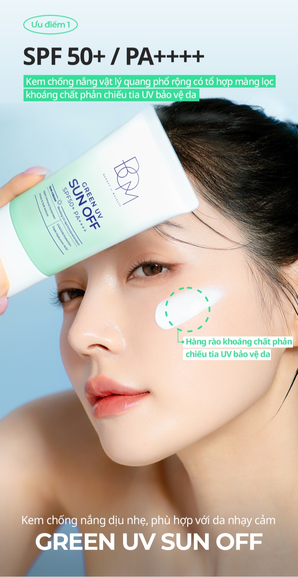 Mô tả Bộ Đôi 2 Chai Kem Chống Nắng BOM Green UV SUN OFF (SPF50+,PA++++) 50ml - 2