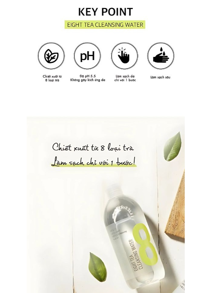 Mô tả Nước Tẩy Trang Làm Sạch Da/Dưỡng Ẩm Không Chứa Cồn BOM Eight Tea 500ml - 2