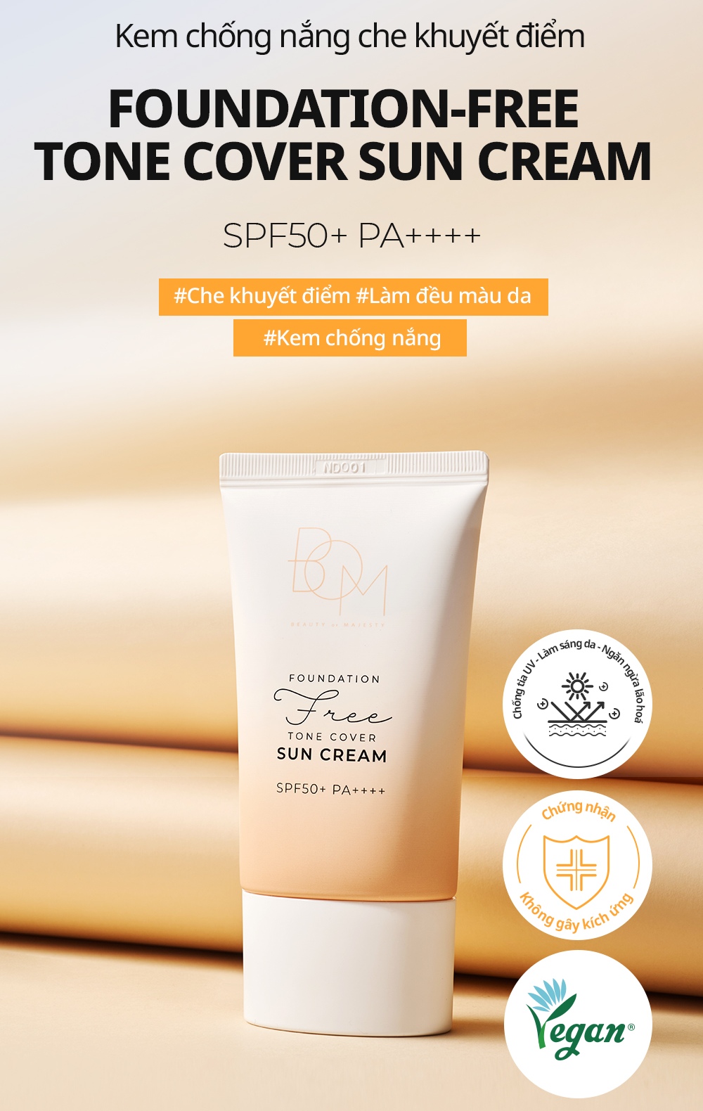 Mô tả Kem chống nắng che khuyết điểm BOM Foundation Free Tone Cover Sun Cream - 50G - 1