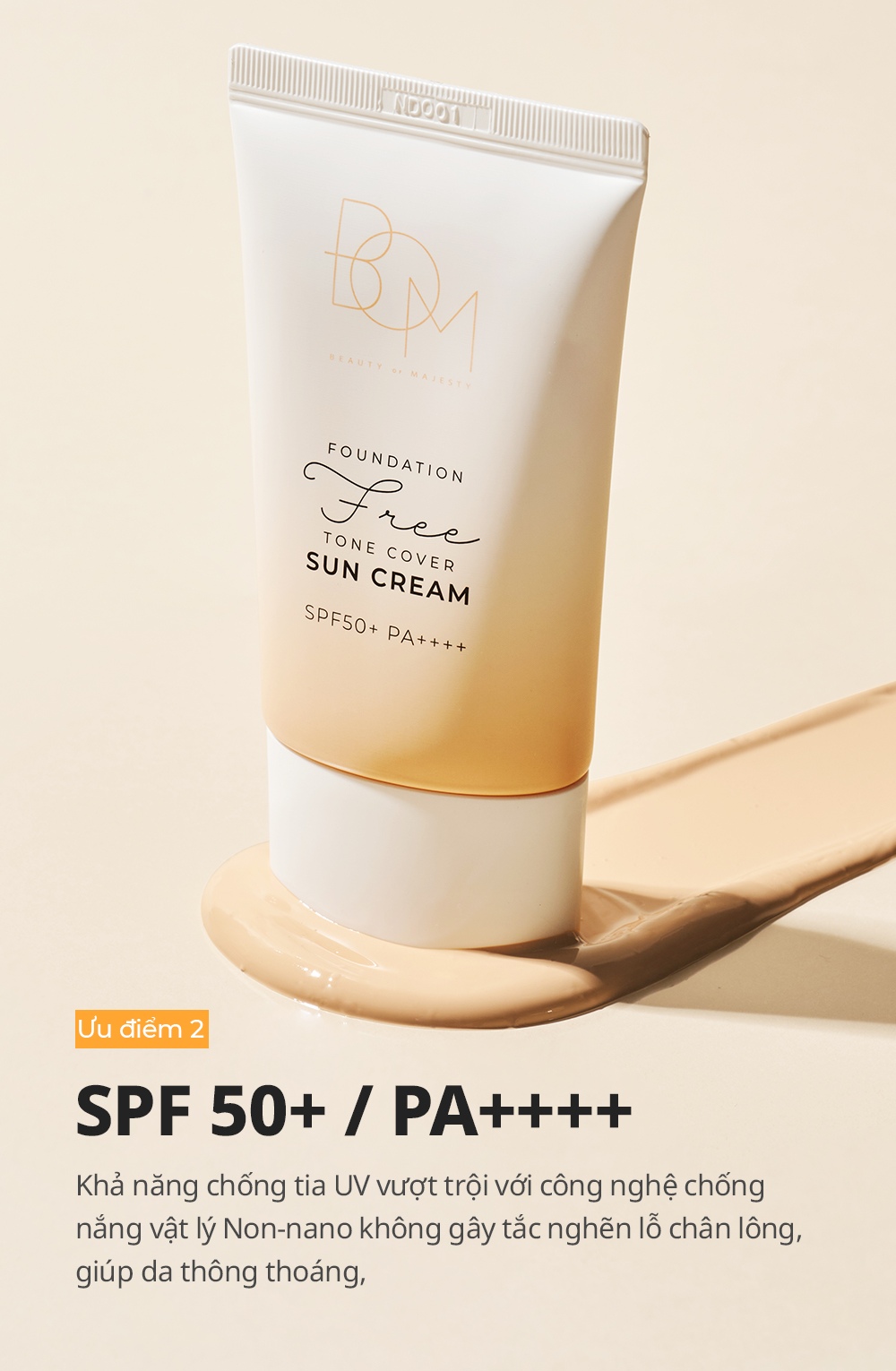 Mô tả Kem chống nắng che khuyết điểm BOM Foundation Free Tone Cover Sun Cream - 50G - 6