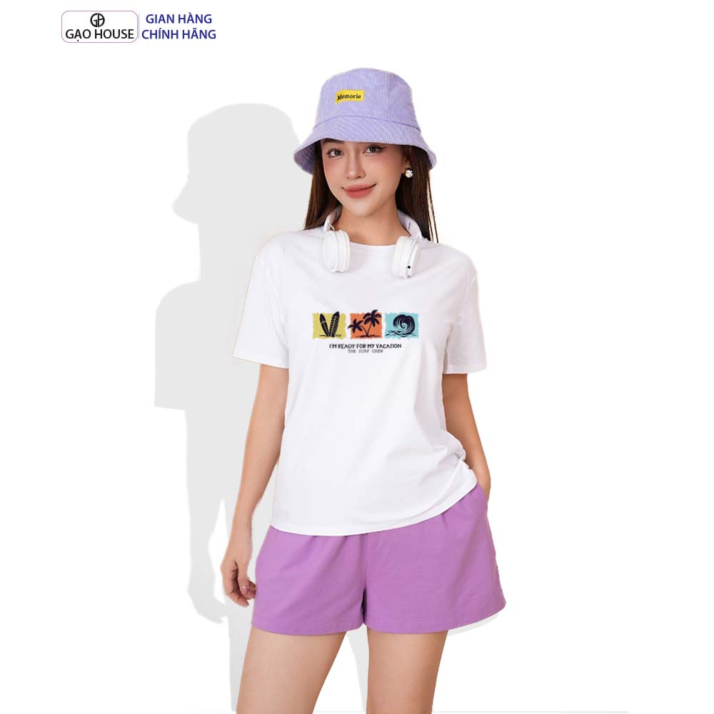 Mô tả Áo thun Unisex Gạo House chất cotton cao cấp, Áo phông biểm VACATION mix đi biển, mặc hàng ngày MAT23 - 1