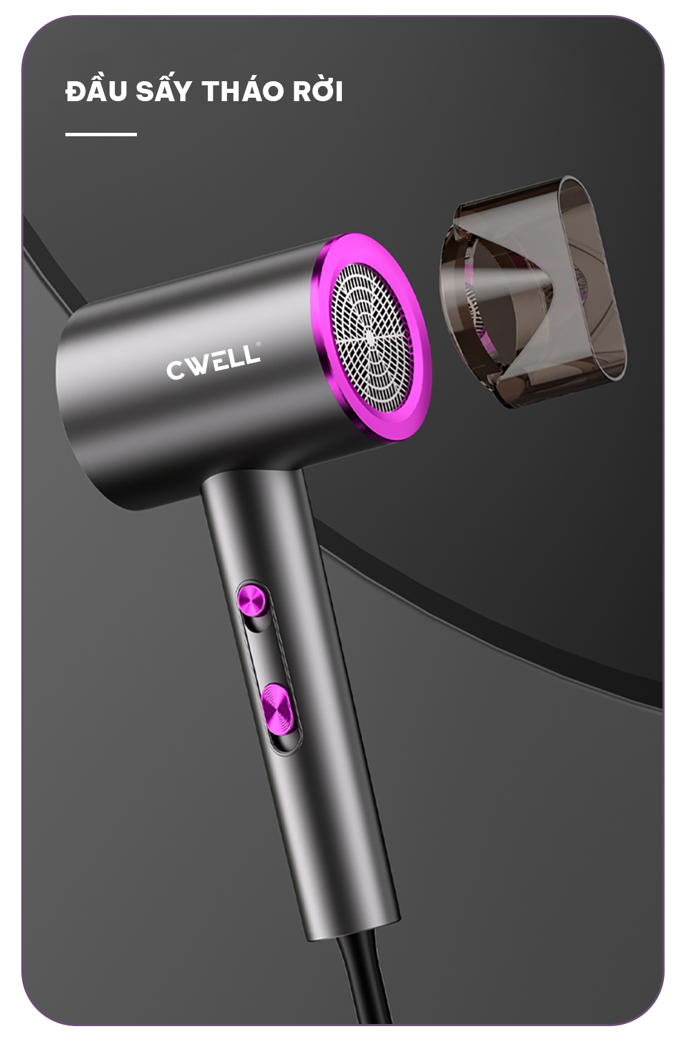 Máy sấy tóc CWELL C10HD thế hệ mới, 6 chế độ sấy kép, sấy 2 chiều nóng ...
