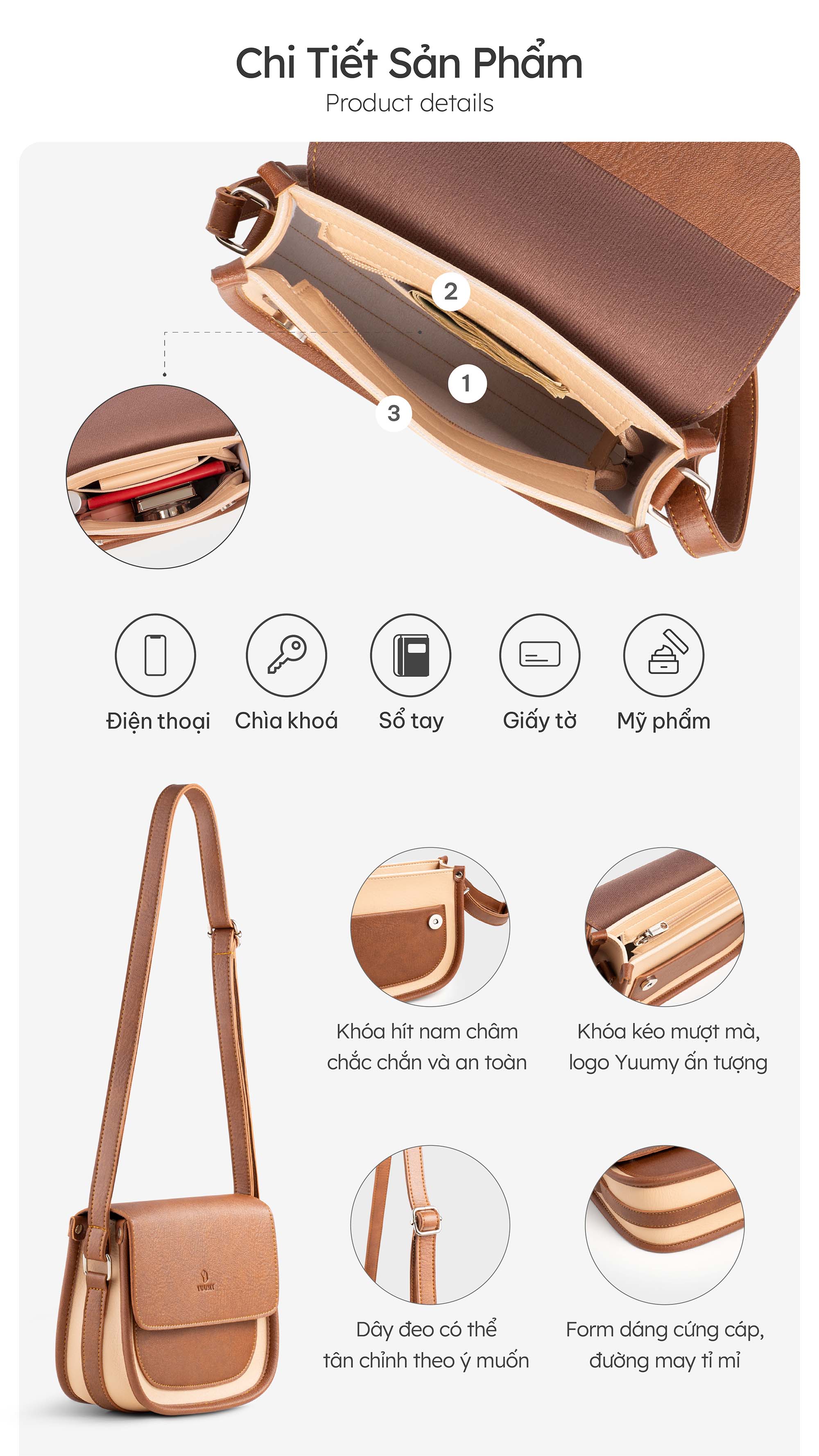 Chi tiết nắp gập túi Yuumy YN273