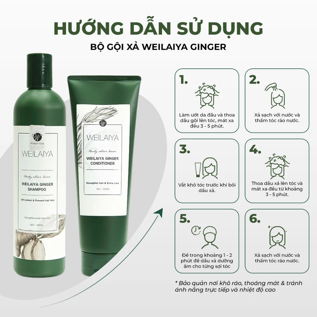 Mô tả Bộ dầu gội và dầu xả chính hãng Weilaiya tinh chất gừng hỗ trợ mọc tóc ngăn rụng tóc cho da đầu dầu - 1