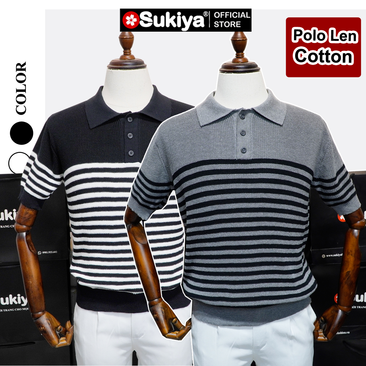 Mô tả Áo Polo Len Dệt Kim SUKIYA Chất Sợi Dệt Cotton Cao Cấp Thoáng Mát, Kiểu Dáng Polo Lịch Sự Phối Kẻ AL108 - 9