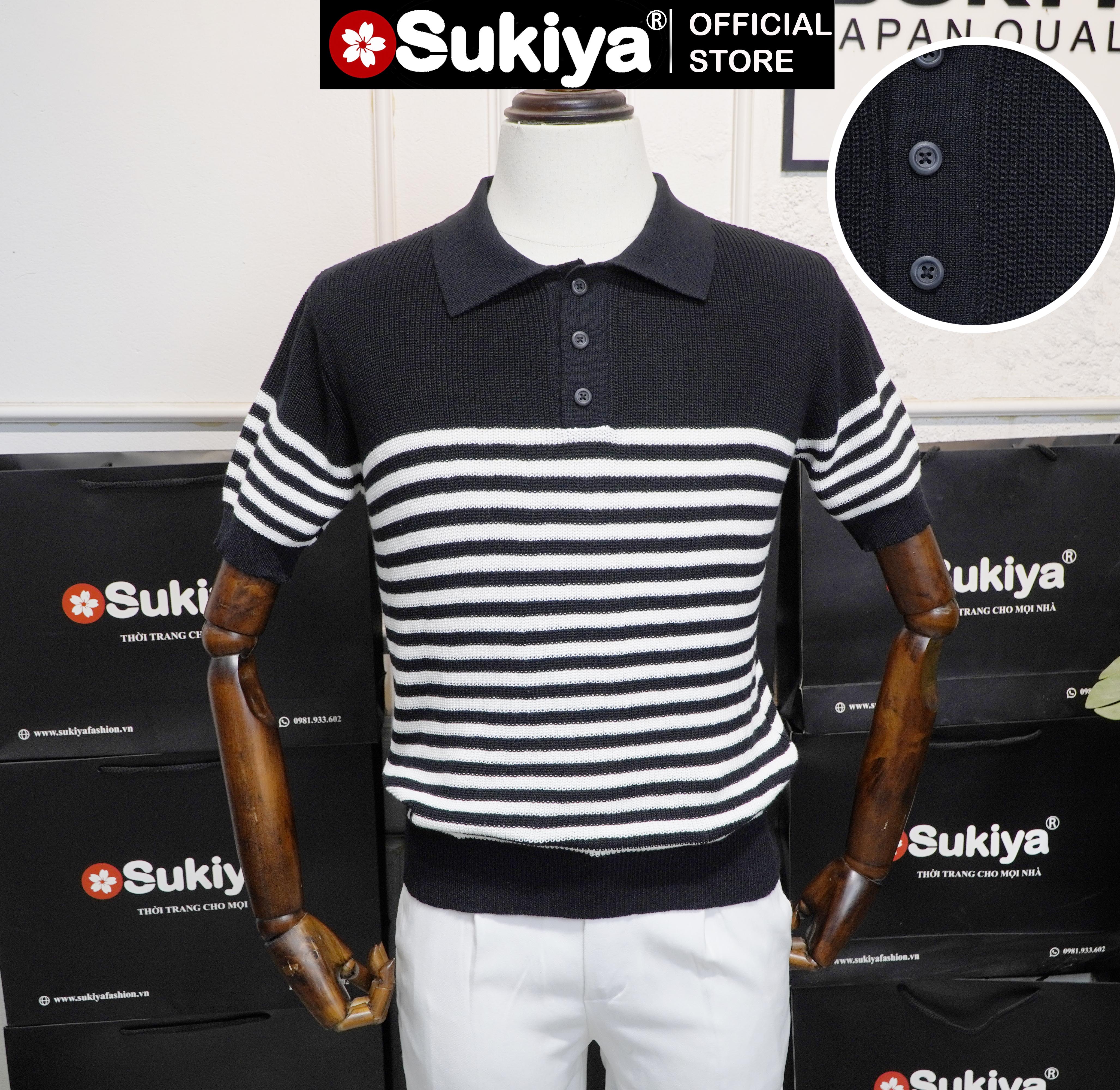 Mô tả Áo Polo Len Dệt Kim SUKIYA Chất Sợi Dệt Cotton Cao Cấp Thoáng Mát, Kiểu Dáng Polo Lịch Sự Phối Kẻ AL108 - 11