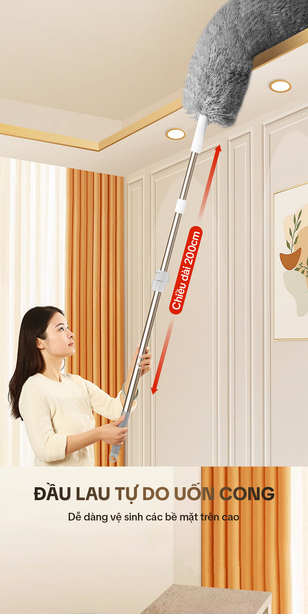 Mô tả Chổi Phủi Bụi Trần Nhà, Cây Phủi Bụi Đa Năng Cán Nhôm Tăng Giảm Độ Dài Parroti Sky - SK02 - 3