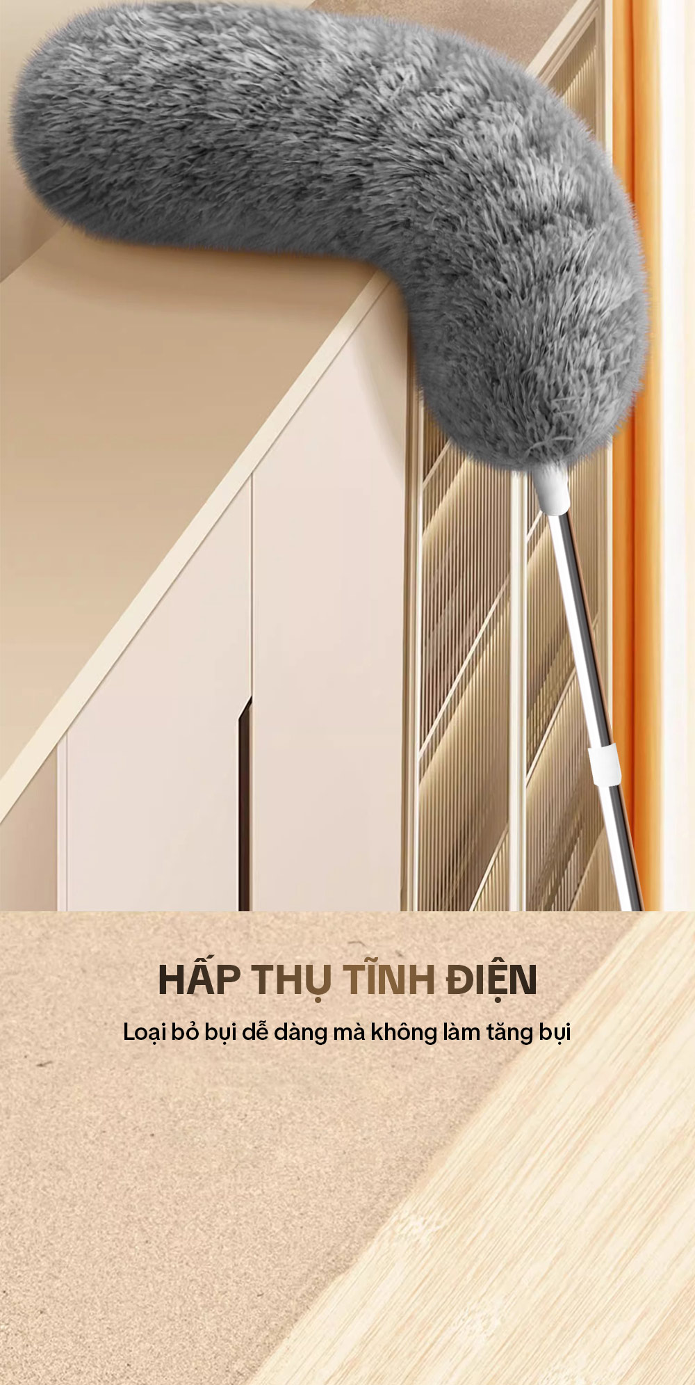Mô tả Chổi Phủi Bụi Trần Nhà, Cây Phủi Bụi Đa Năng Cán Nhôm Tăng Giảm Độ Dài Parroti Sky - SK02 - 4