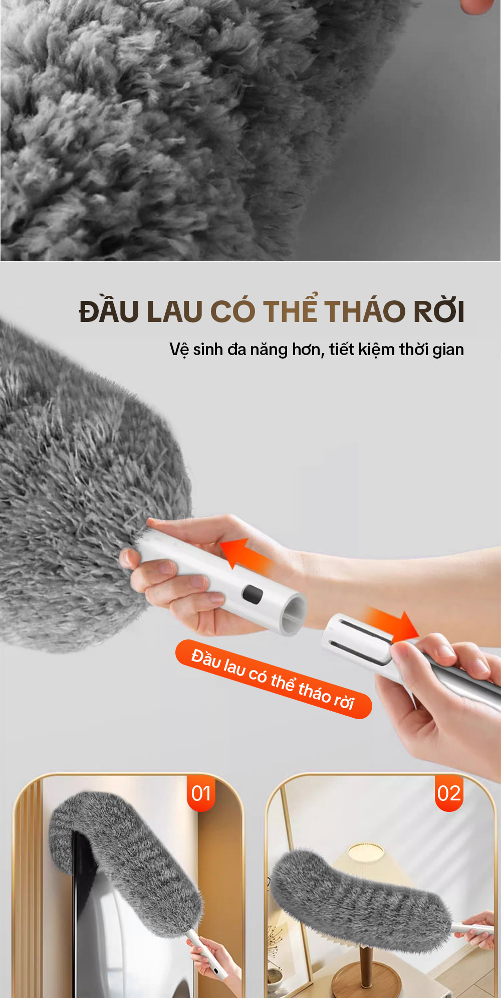Mô tả Chổi Phủi Bụi Trần Nhà, Cây Phủi Bụi Đa Năng Cán Nhôm Tăng Giảm Độ Dài Parroti Sky - SK02 - 7