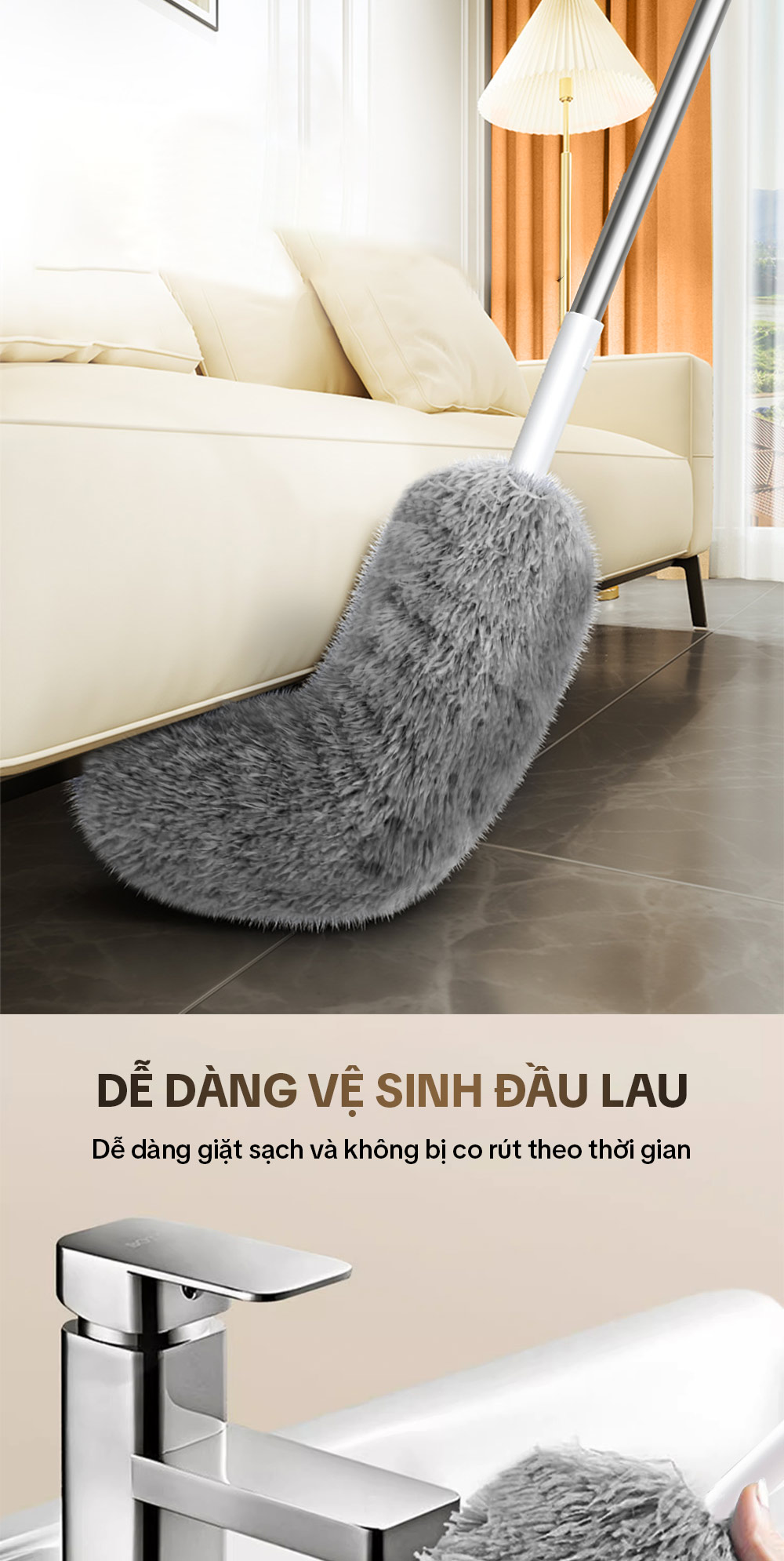 Mô tả Chổi Phủi Bụi Trần Nhà, Cây Phủi Bụi Đa Năng Cán Nhôm Tăng Giảm Độ Dài Parroti Sky - SK02 - 9