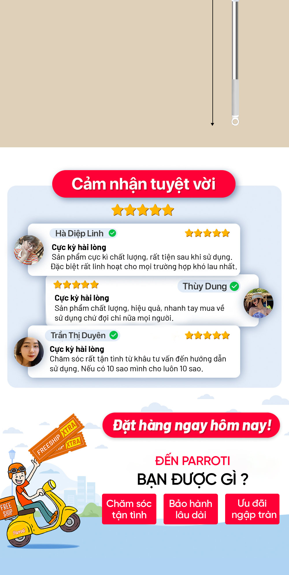 Mô tả Chổi Phủi Bụi Trần Nhà, Cây Phủi Bụi Đa Năng Cán Nhôm Tăng Giảm Độ Dài Parroti Sky - SK02 - 12