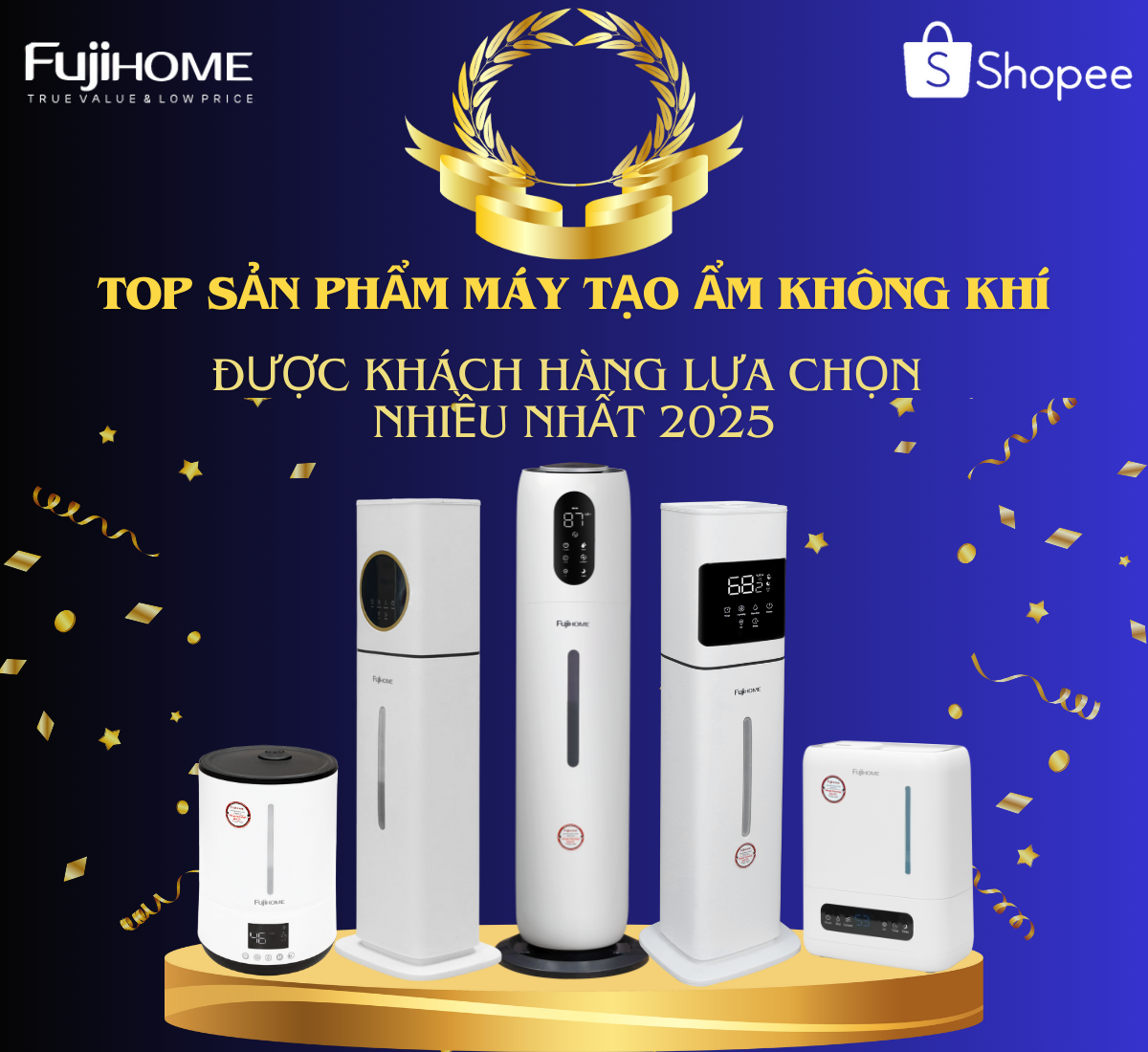 Mô tả Máy phun sương tạo ẩm FUJIHOME HM05B xông tinh dầu, 3 tốc độ phun, màn led và đèn led hiển thị - 1
