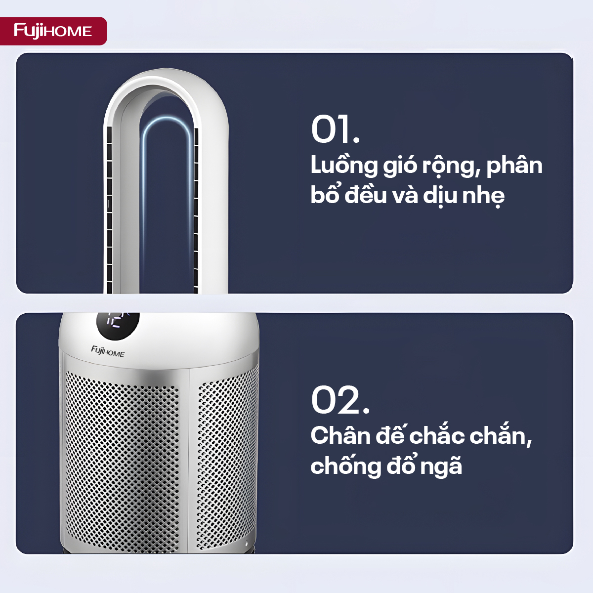 Mô tả Quạt không cánh FUJIHOME BF307DC tích hợp lọc không khí bằng ion, màng lọc Ion bạc - Bảo hành 24 tháng - 12