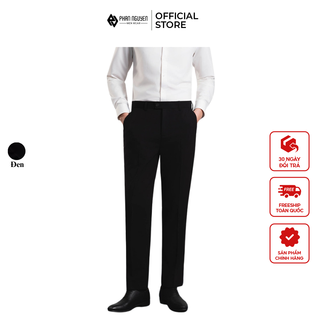 Mô tả Quần âu đen nam Phan Nguyễn, chất liệu cao cấp, co giãn, mềm mại thoáng mát, form carrot fit QVL.823 - 1