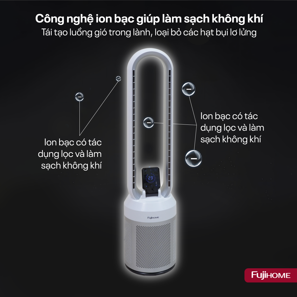 Mô tả Quạt không cánh FUJIHOME BF308DC tích hợp lọc không khí bằng ion, màng lọc Ion bạc - Bảo hành 24 tháng - 4