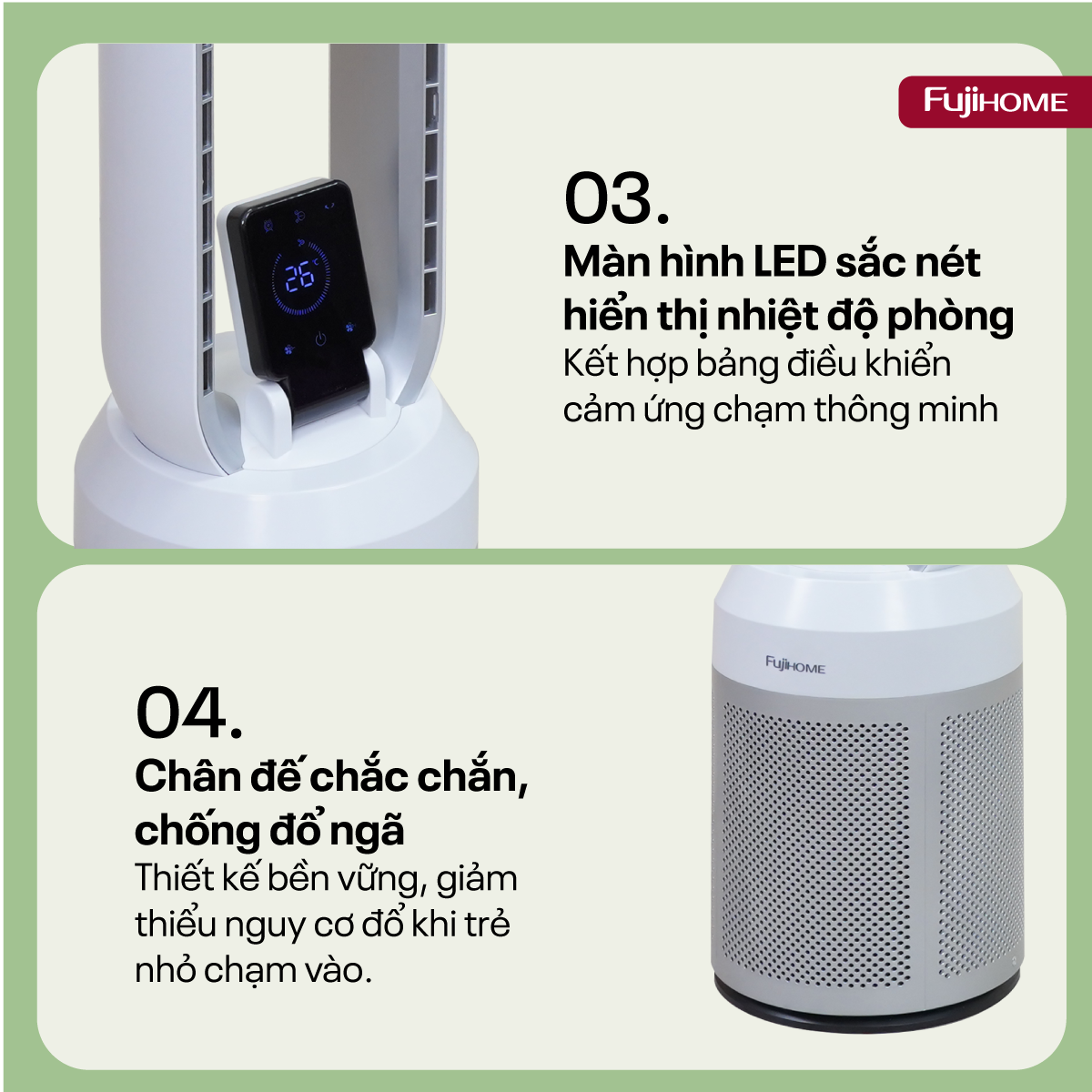 Mô tả Quạt không cánh FUJIHOME BF308DC tích hợp lọc không khí bằng ion, màng lọc Ion bạc - Bảo hành 24 tháng - 6